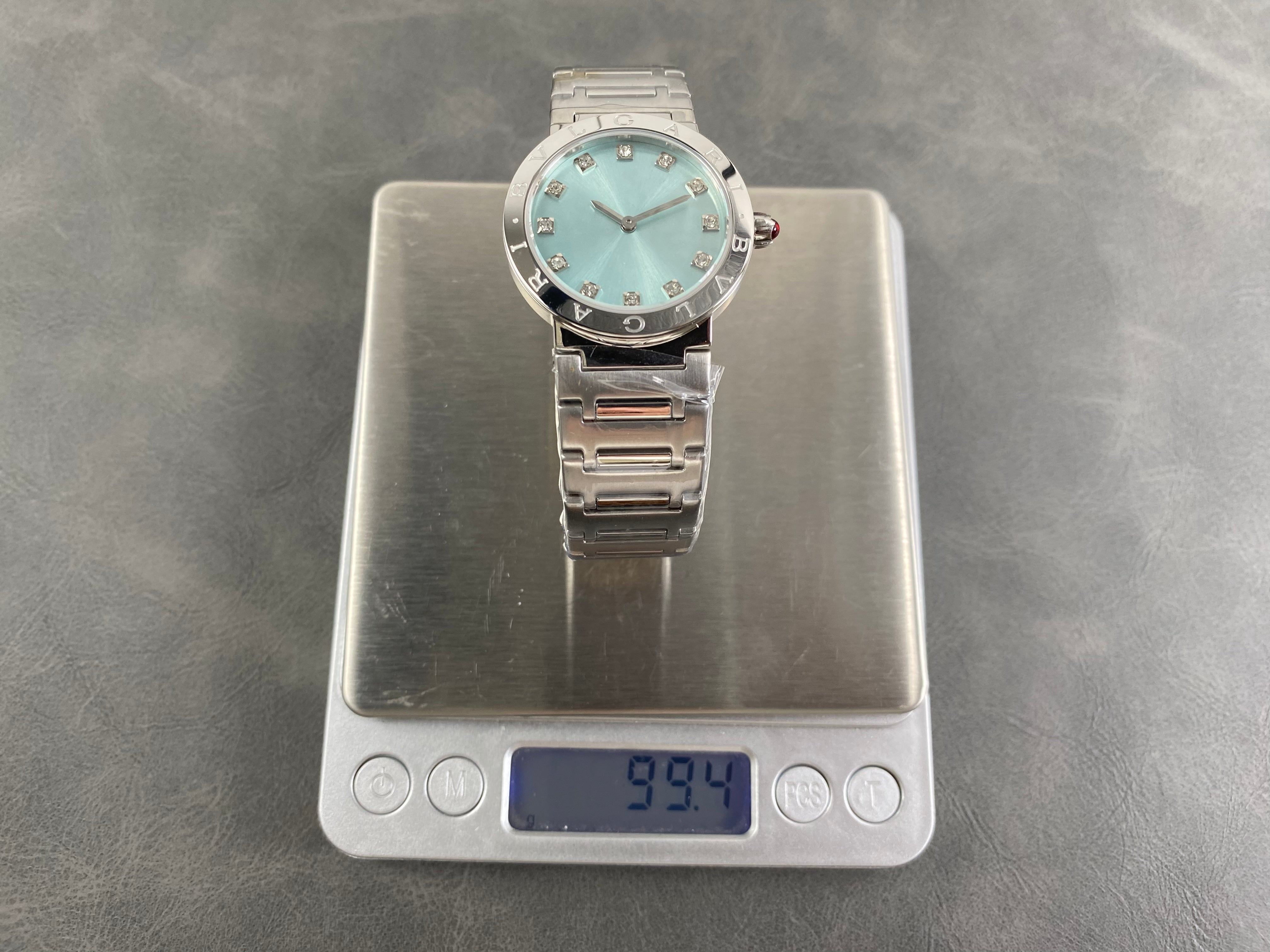 BVLGARI 33mm Blue Dial Diamond Numerals Steel