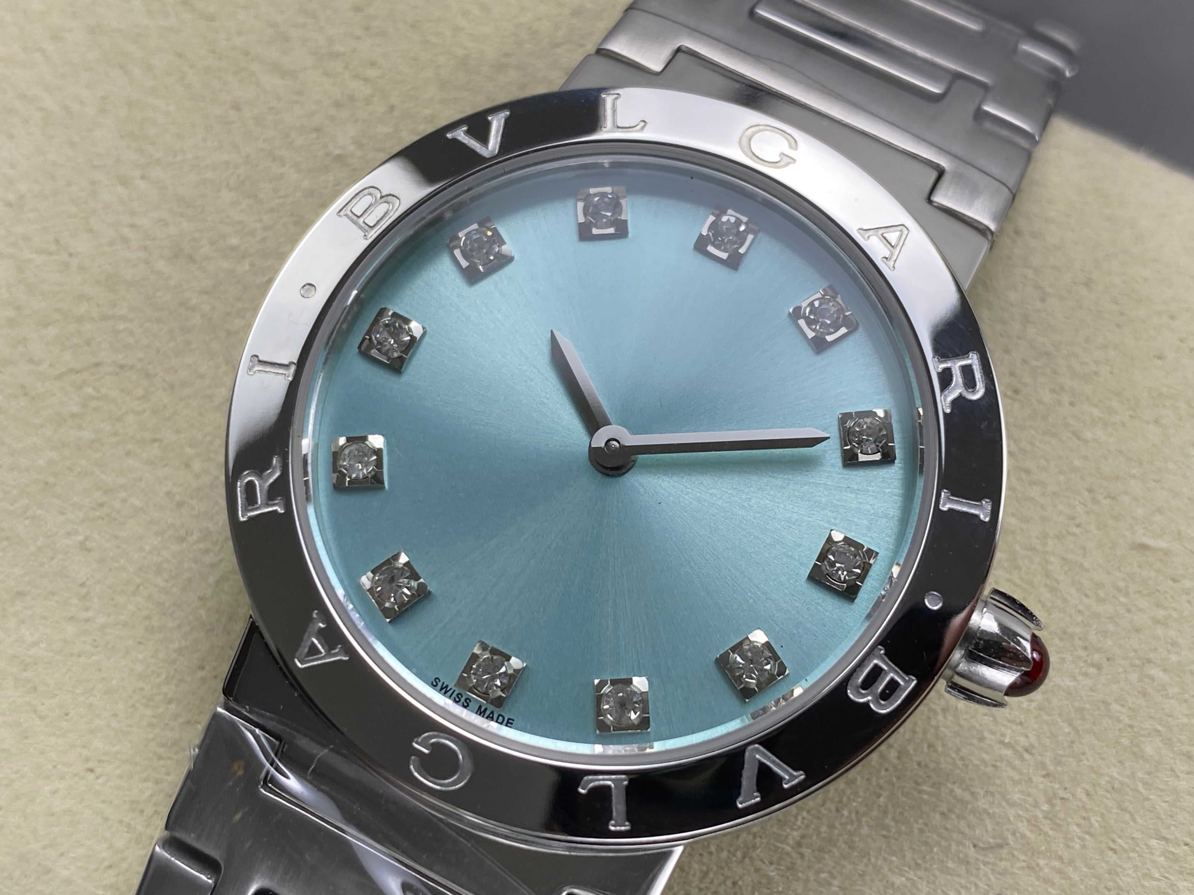 BVLGARI 33mm Blue Dial Diamond Numerals Steel
