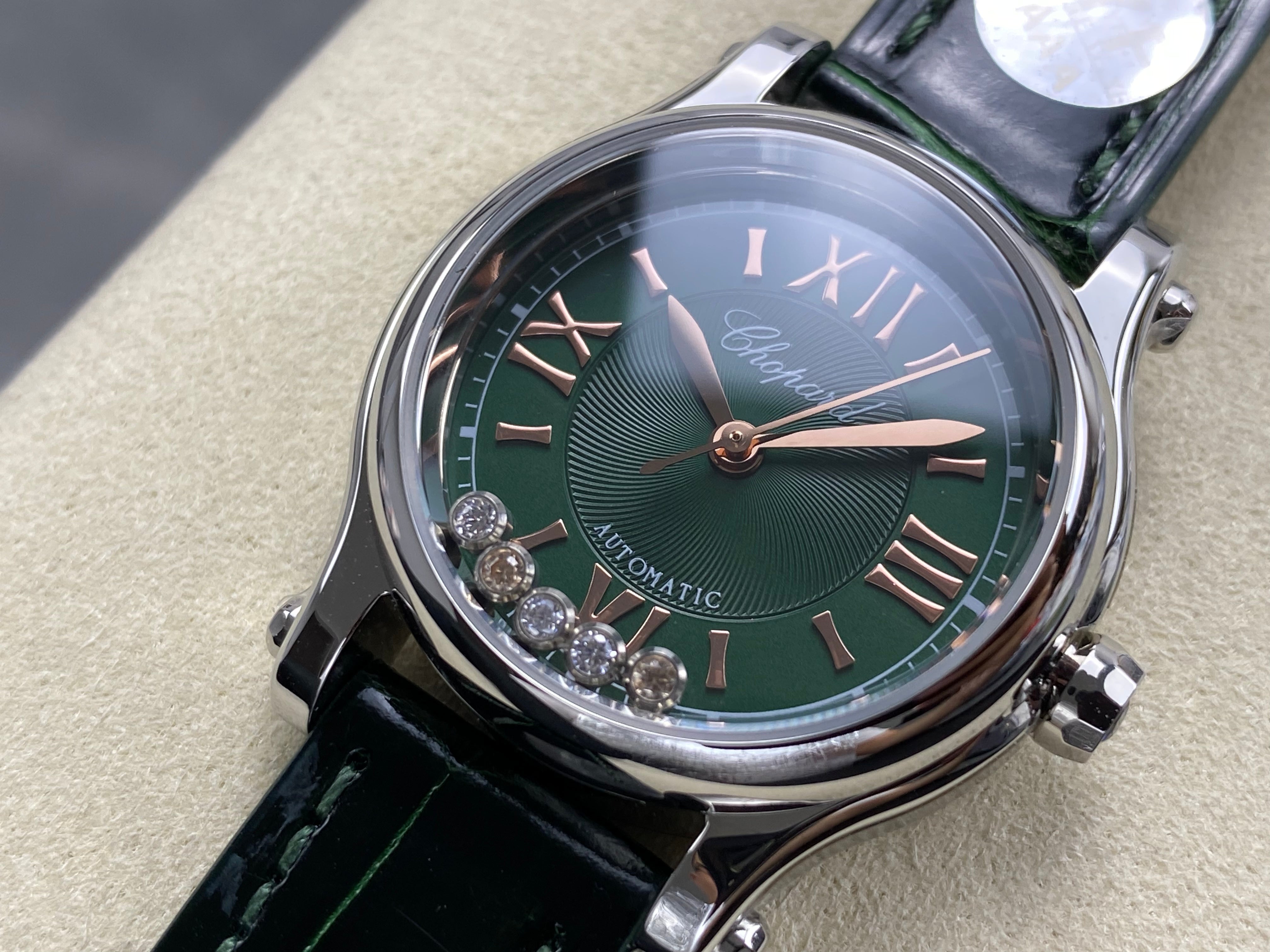 Chopard Happy Sport 30mm Green Diamond Dial Black Green Leather