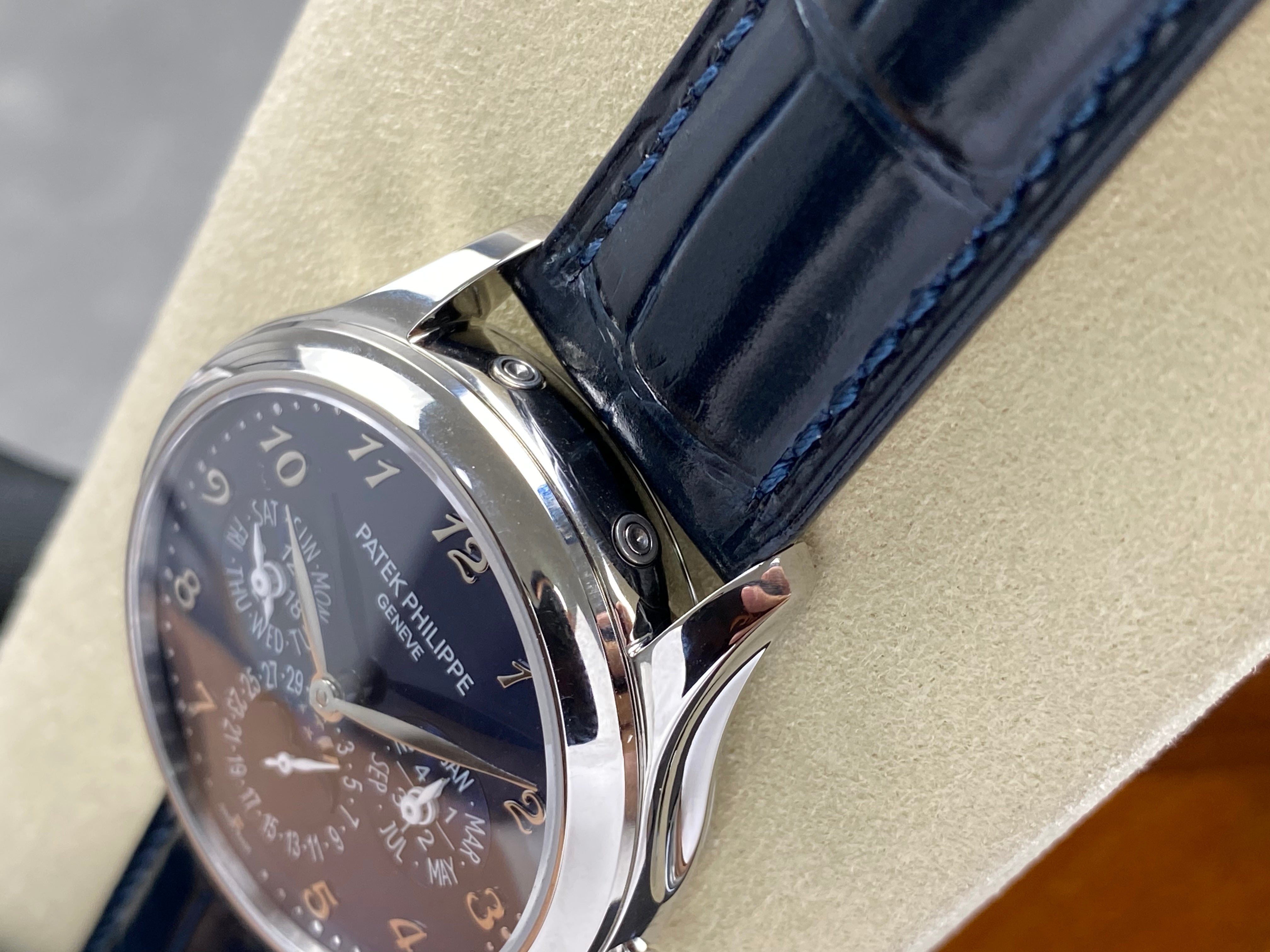 Patek Philippe Perpetual Calendar 39mm Blue Dial Blue Leather Strap