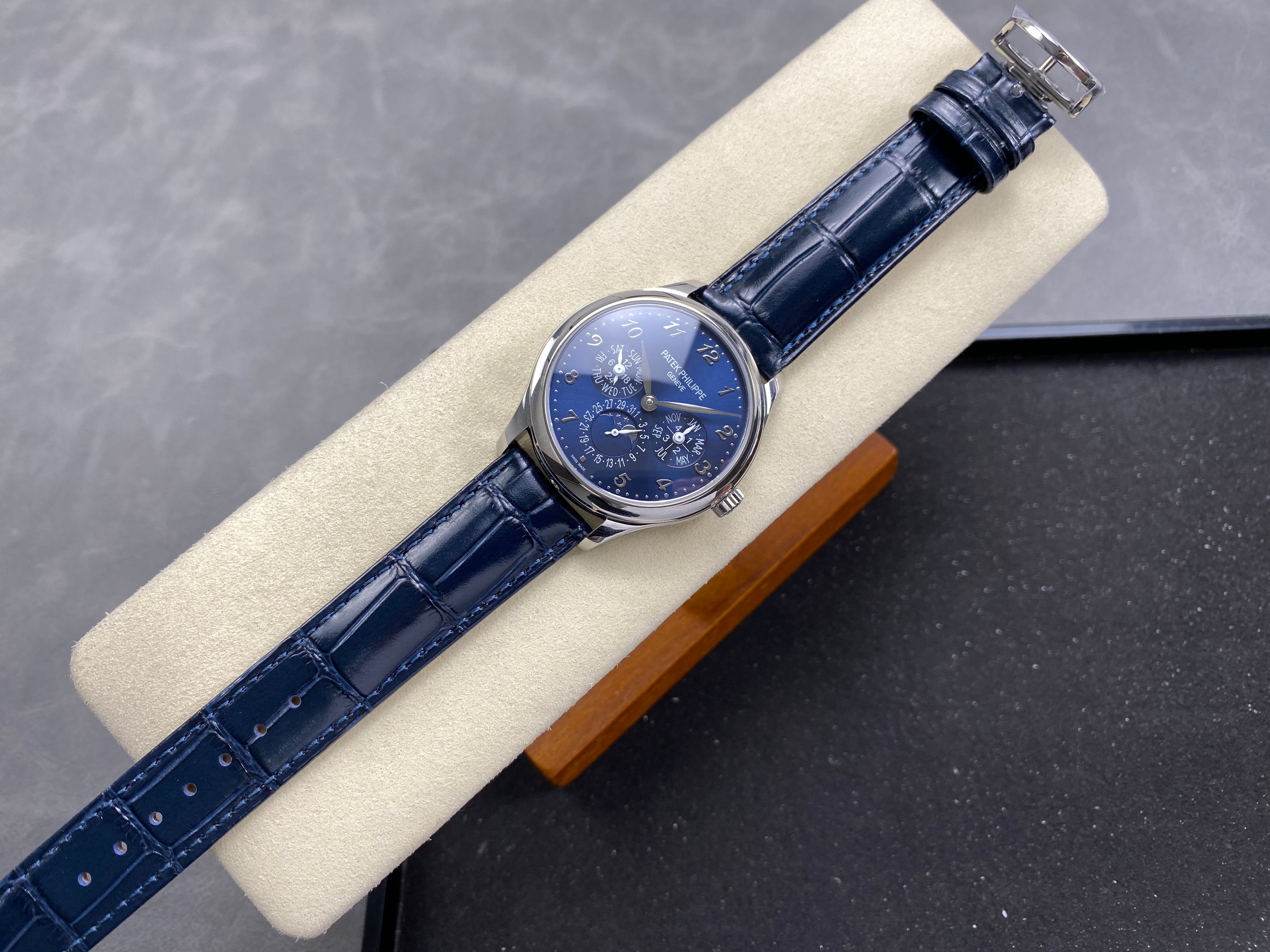 Patek Philippe Perpetual Calendar 39mm Blue Dial Blue Leather Strap