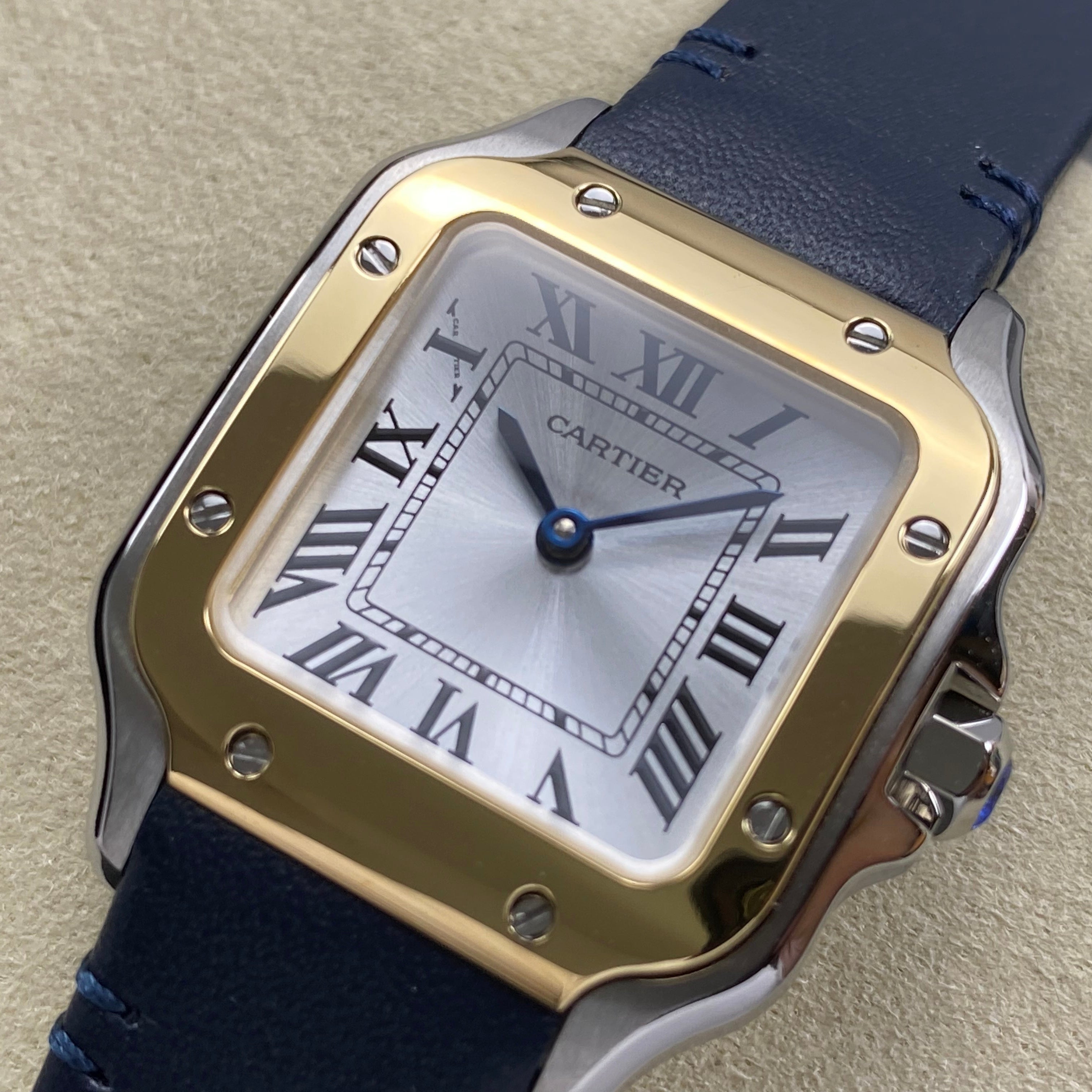 Cartier Santos 35mm White Dial Navy Blue Leather