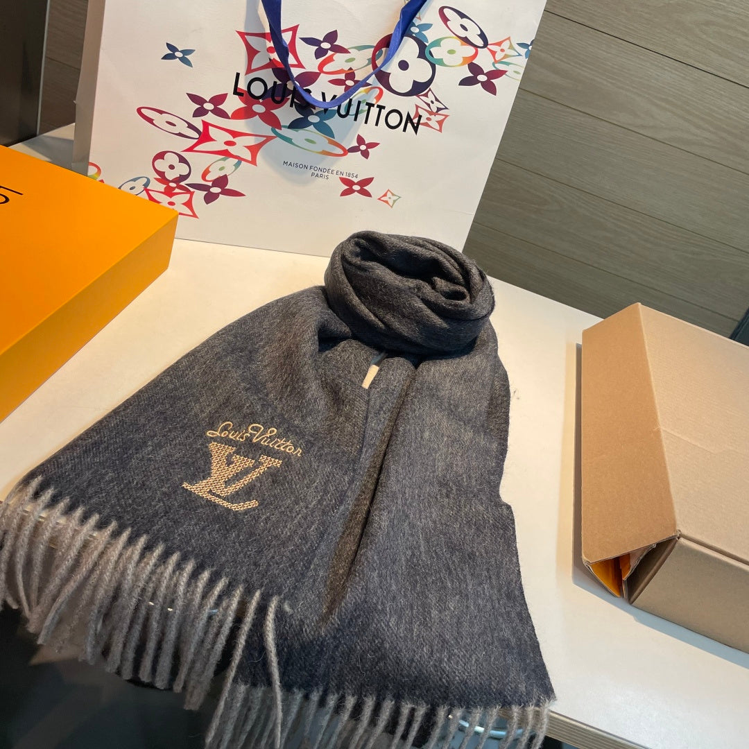 LV Men's Scarf 180cm Black Wool Cashmere 978825