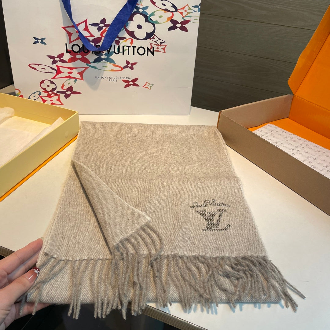 LV Men's Scarf 180cm Gray Wool Cashmere 978827