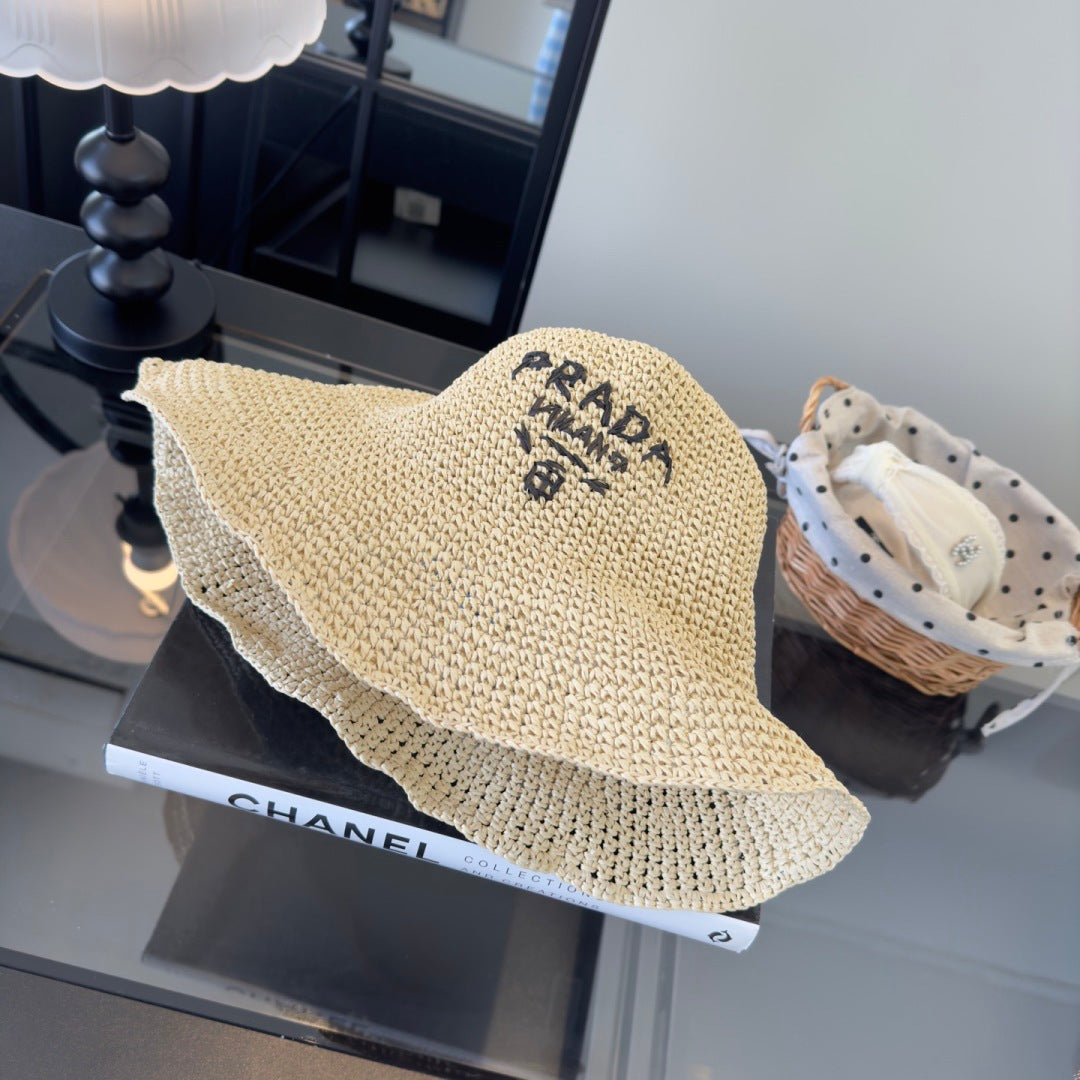 Prada Raffia Crochet Bucket Hat 221088