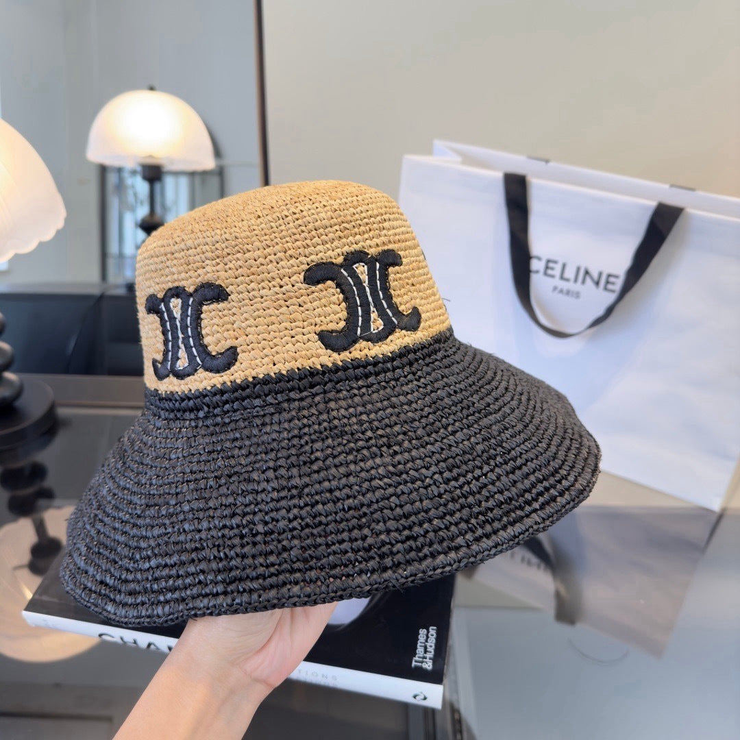 Celine Raffia Black Beige Straw Hat 269031