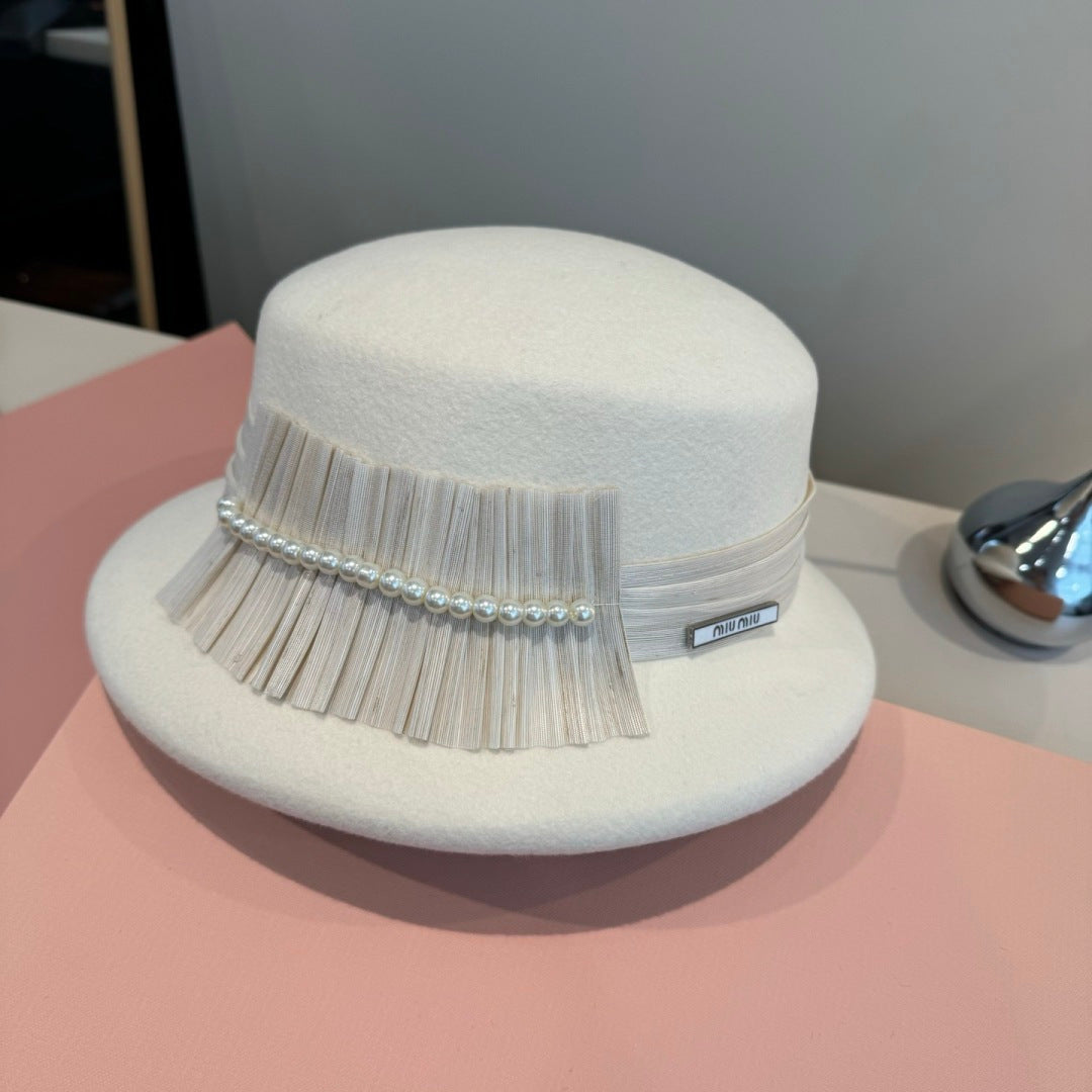 Miumiu Pearl Bead Embellishments Hat 425561