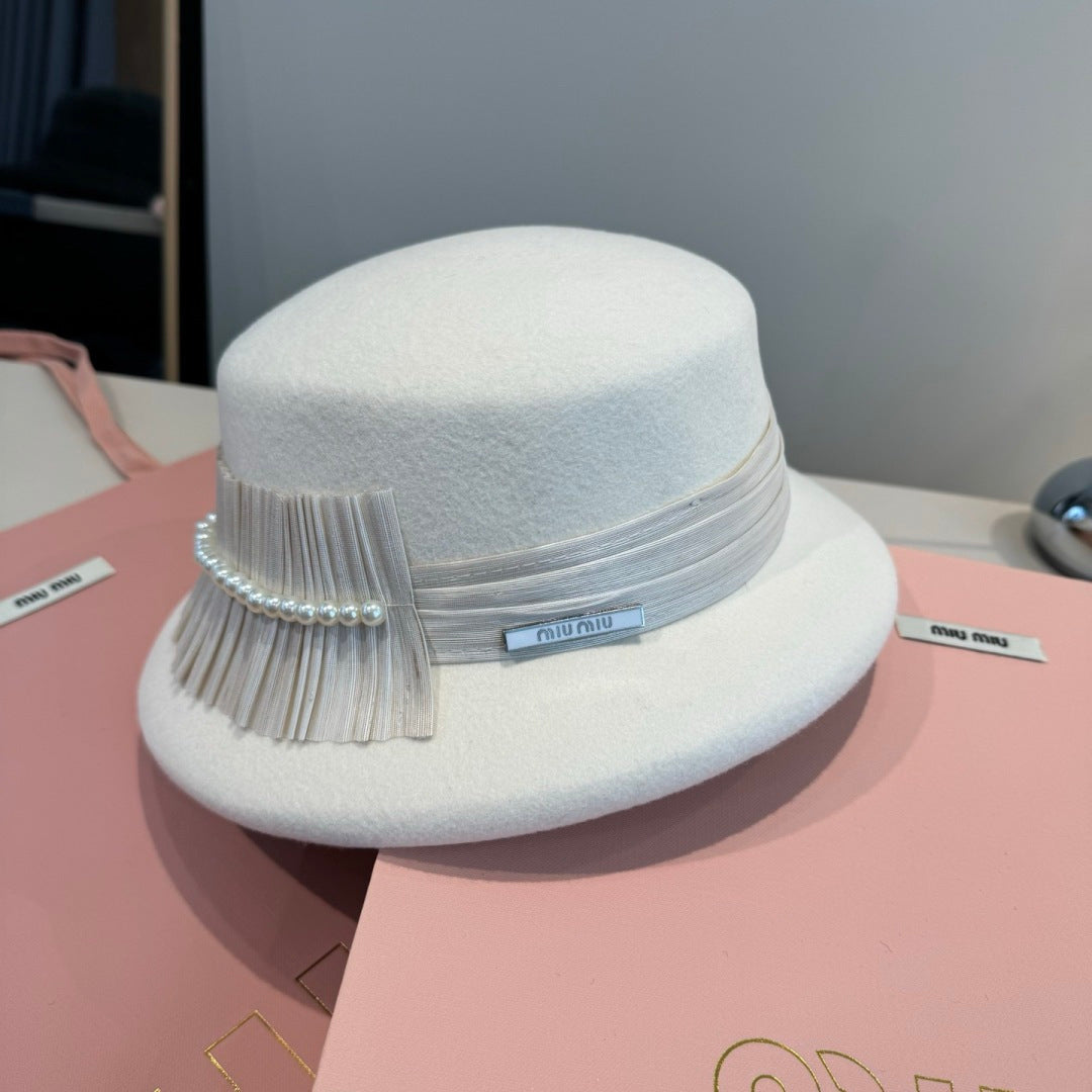 Miumiu Pearl Bead Embellishments Hat 425561