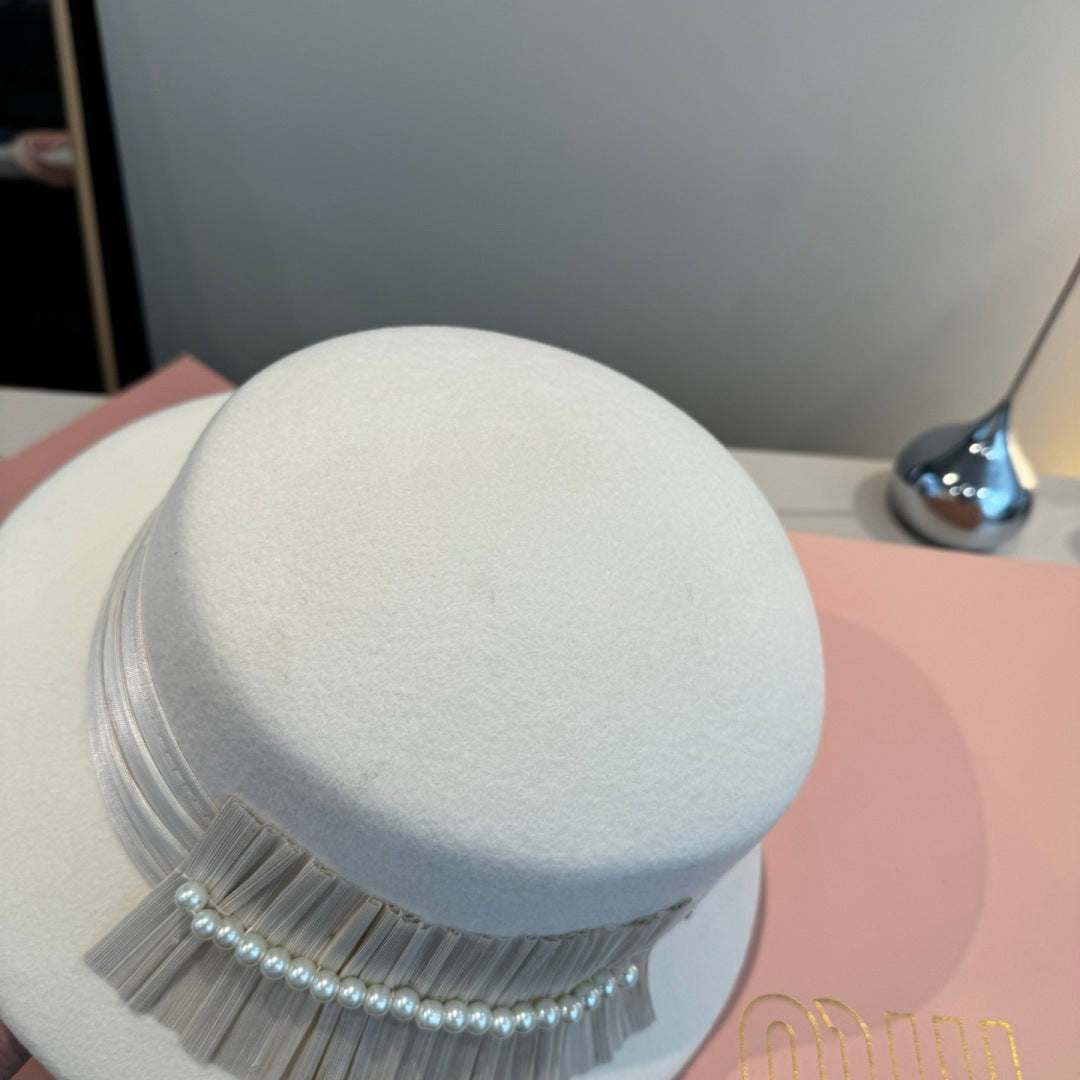 Miumiu Pearl Bead Embellishments Hat 425561