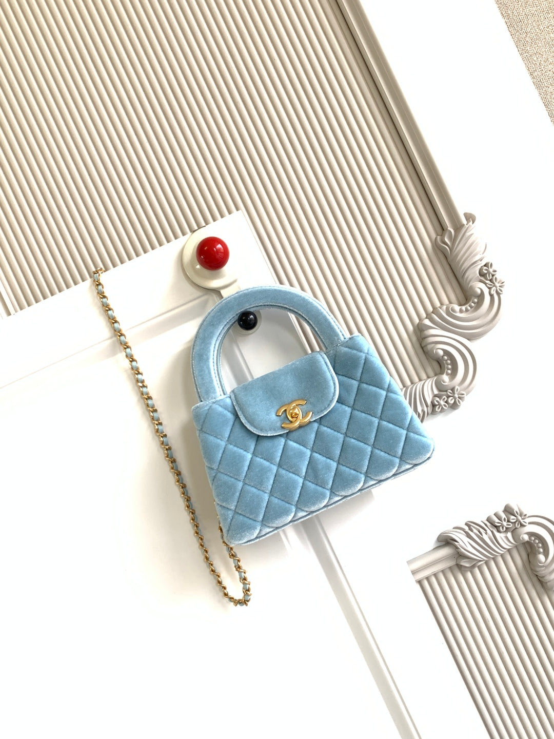 cc 24a nano 19cm kelly shopper bag light blue velvet
