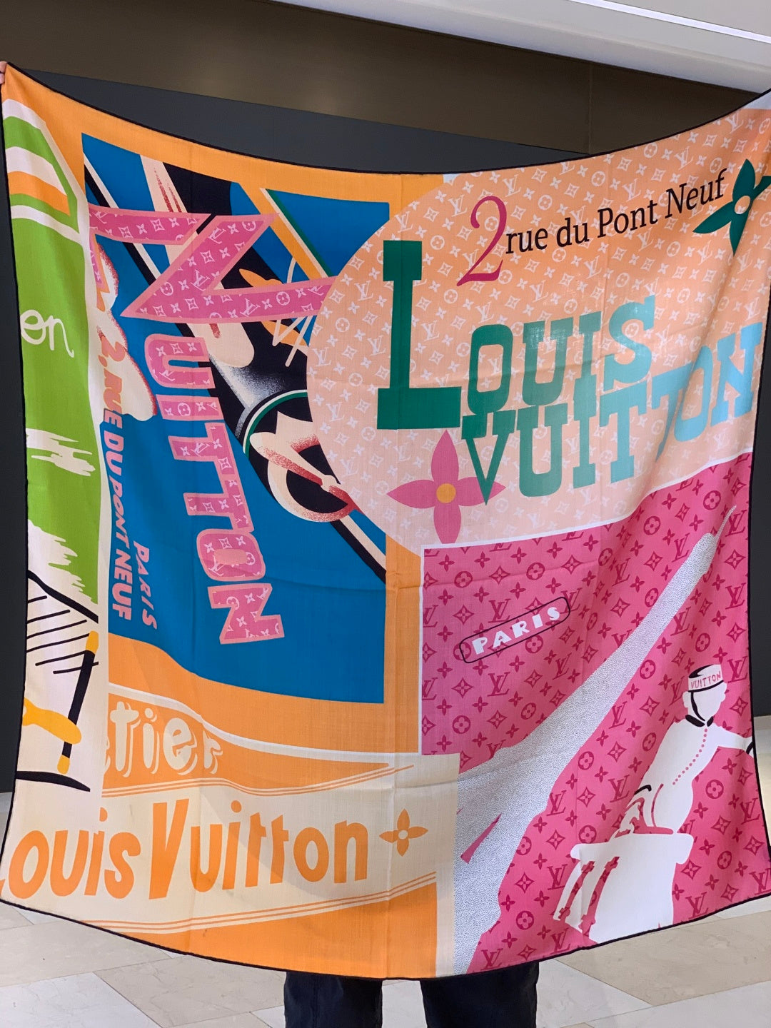 LV Scarf 135cm Pink Multicolor Cashmere Mulberry Silk 976760