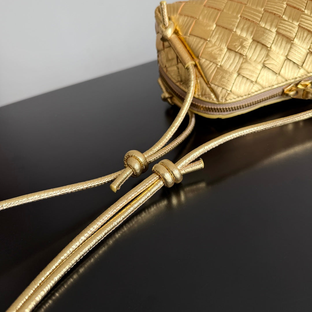 Bottega Veneta 2026 Concert Pouch Bag 18.5 Gold Metallic Intrecciato Leather