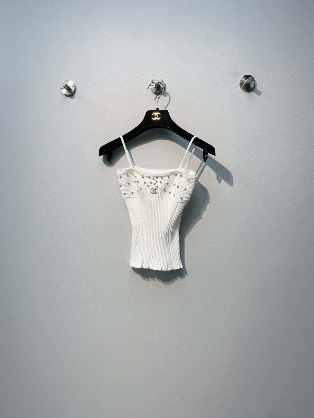 Chanel 2026 Knit Camisole White and Black Polyester Viscose