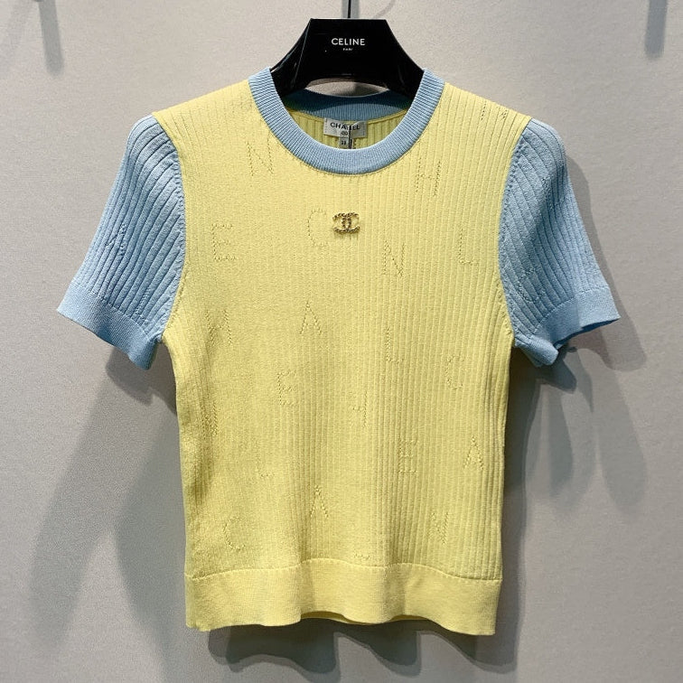 Chanel 2026 Yellow Knit Short-Sleeve T-Shirt 445138