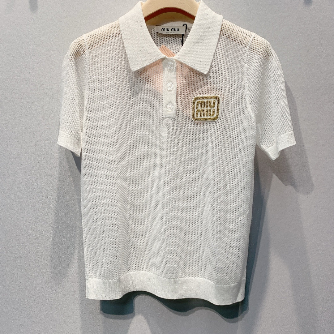 MiuMiu 2026  Mesh Polo Shirt Tencel 648090