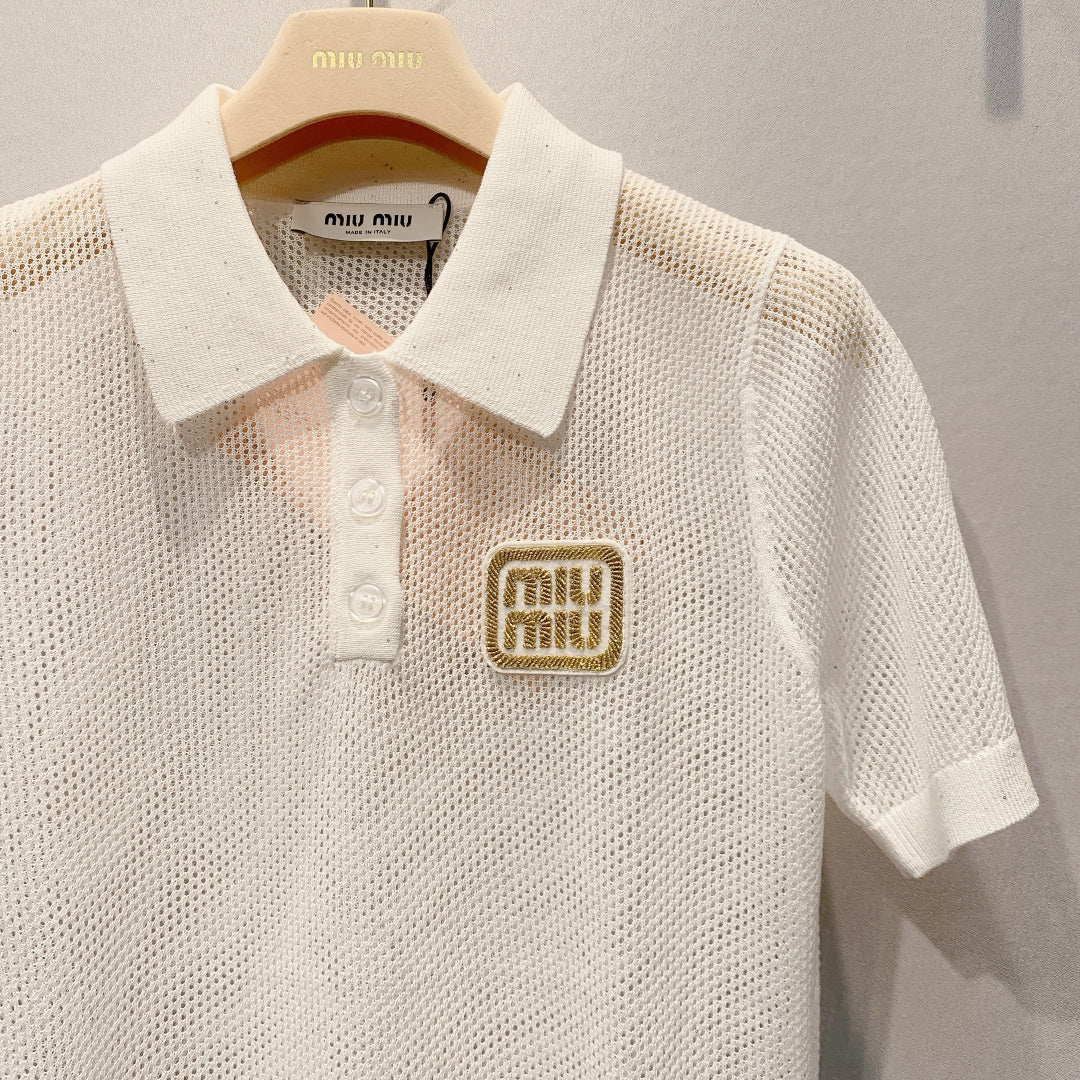 MiuMiu 2026  Mesh Polo Shirt Tencel 648090
