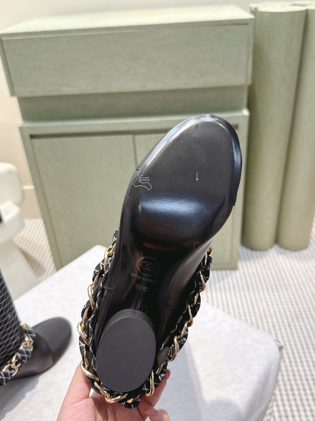 CC 25 Long Boot Black Denim Fabric Calfskin 515272