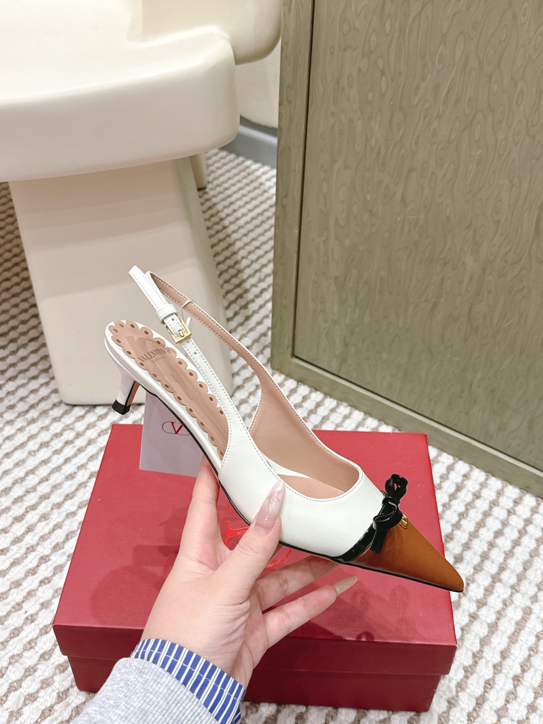 VT 26s Slingback 45 White Brown Calfskin 612239