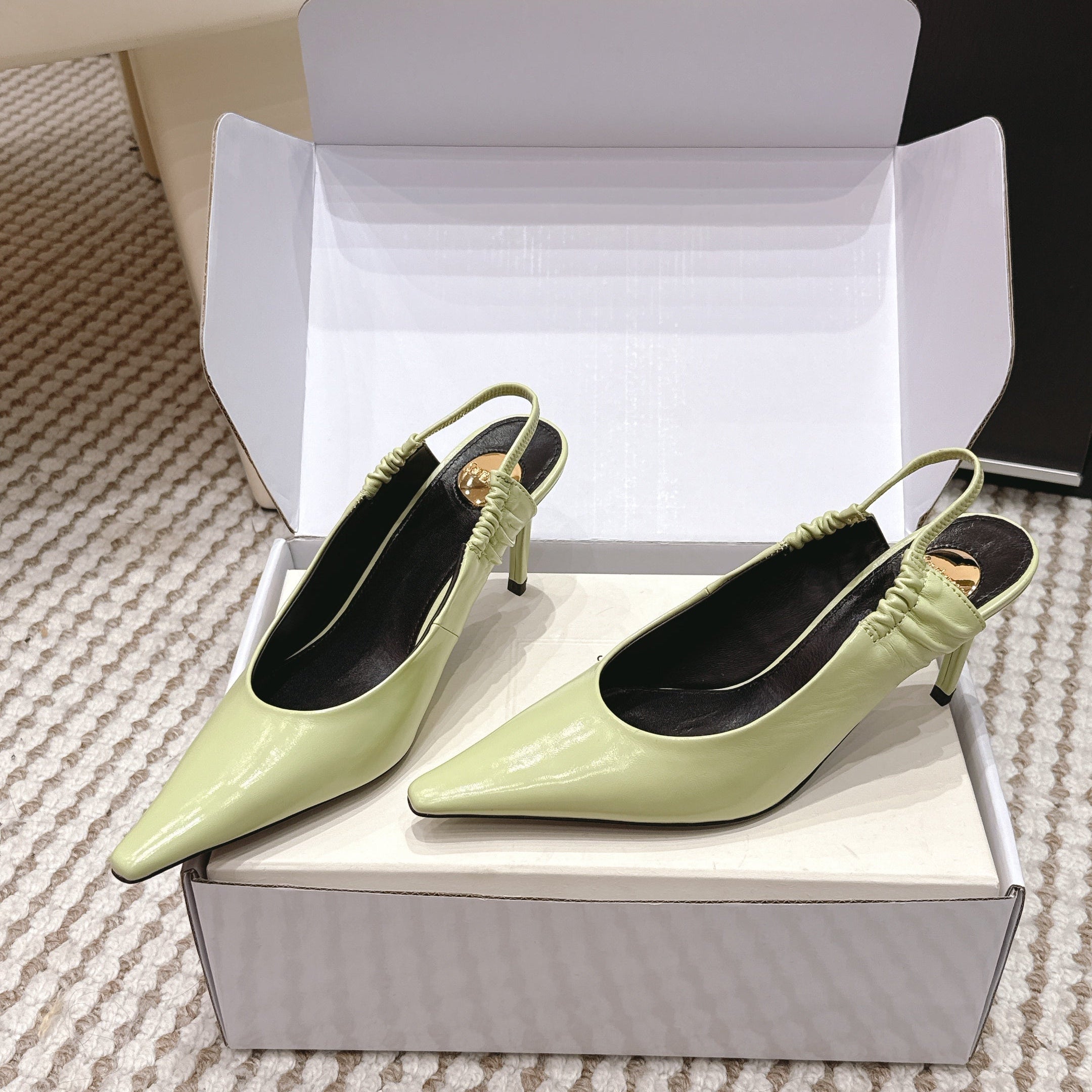 YSL 26ss Slingback 75 Light Green Glossy Leather 654716
