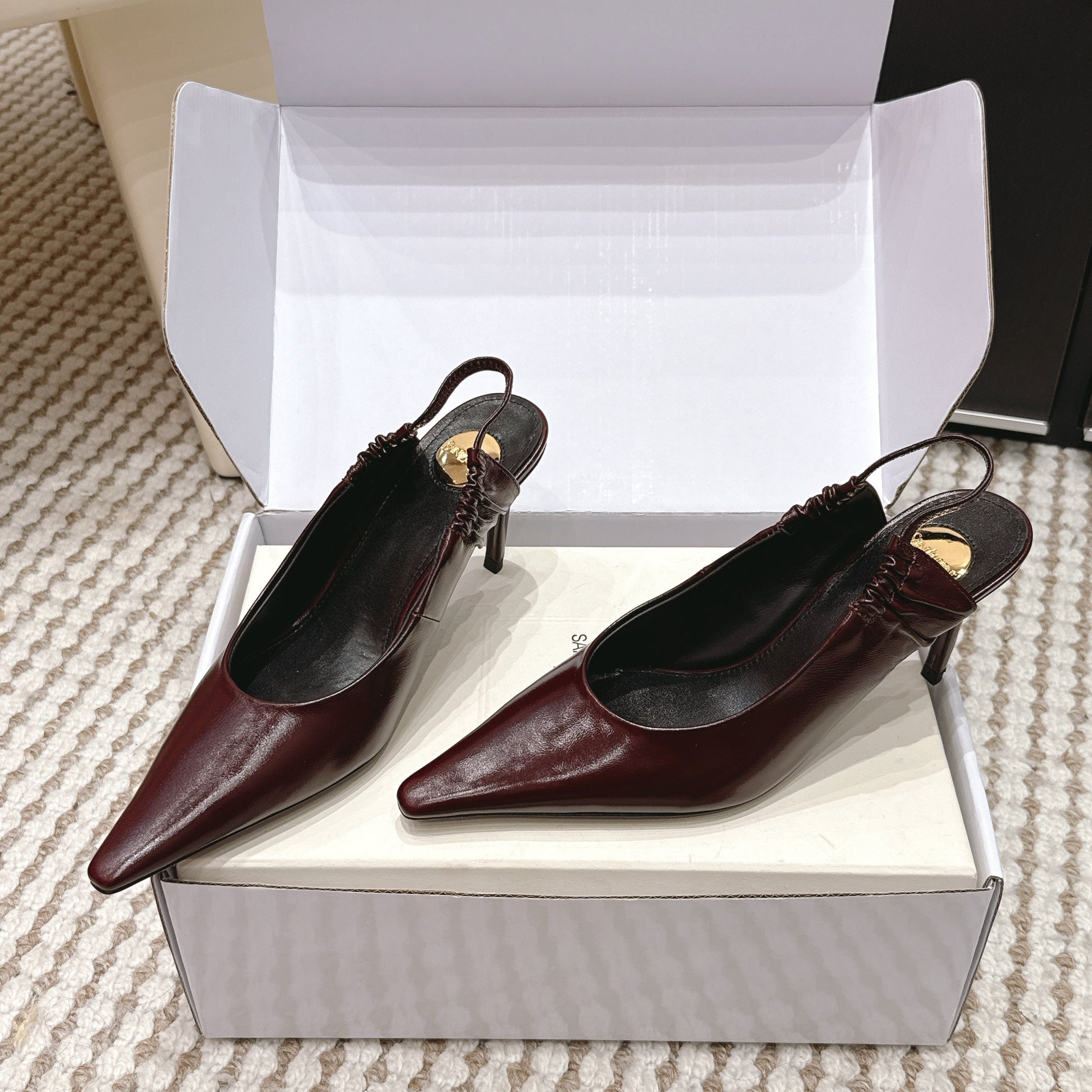 YSL 26ss Slingback 75 Burgundy Glossy Leather  654717