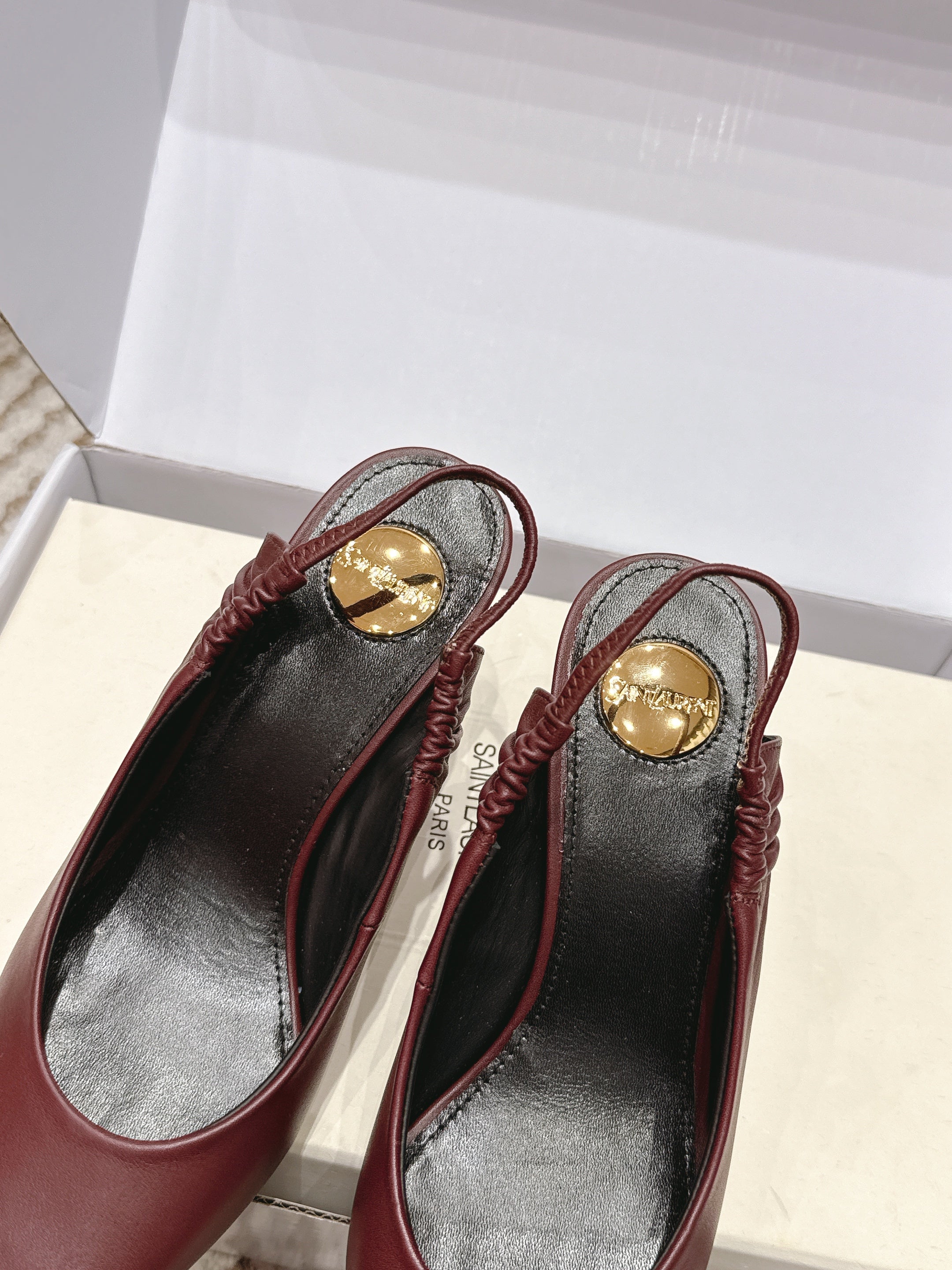 YSL 26ss Slingback 75 Burgundy Sheepskin 654720