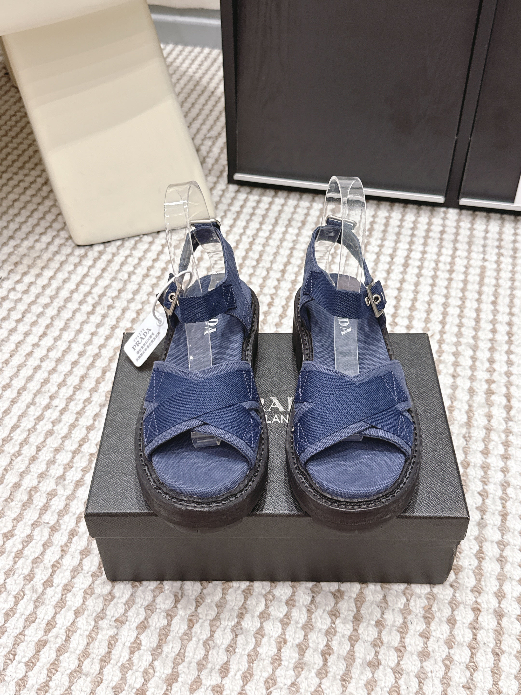 PRA 2026S Platform Sandals Dark Blue Canvas 657524