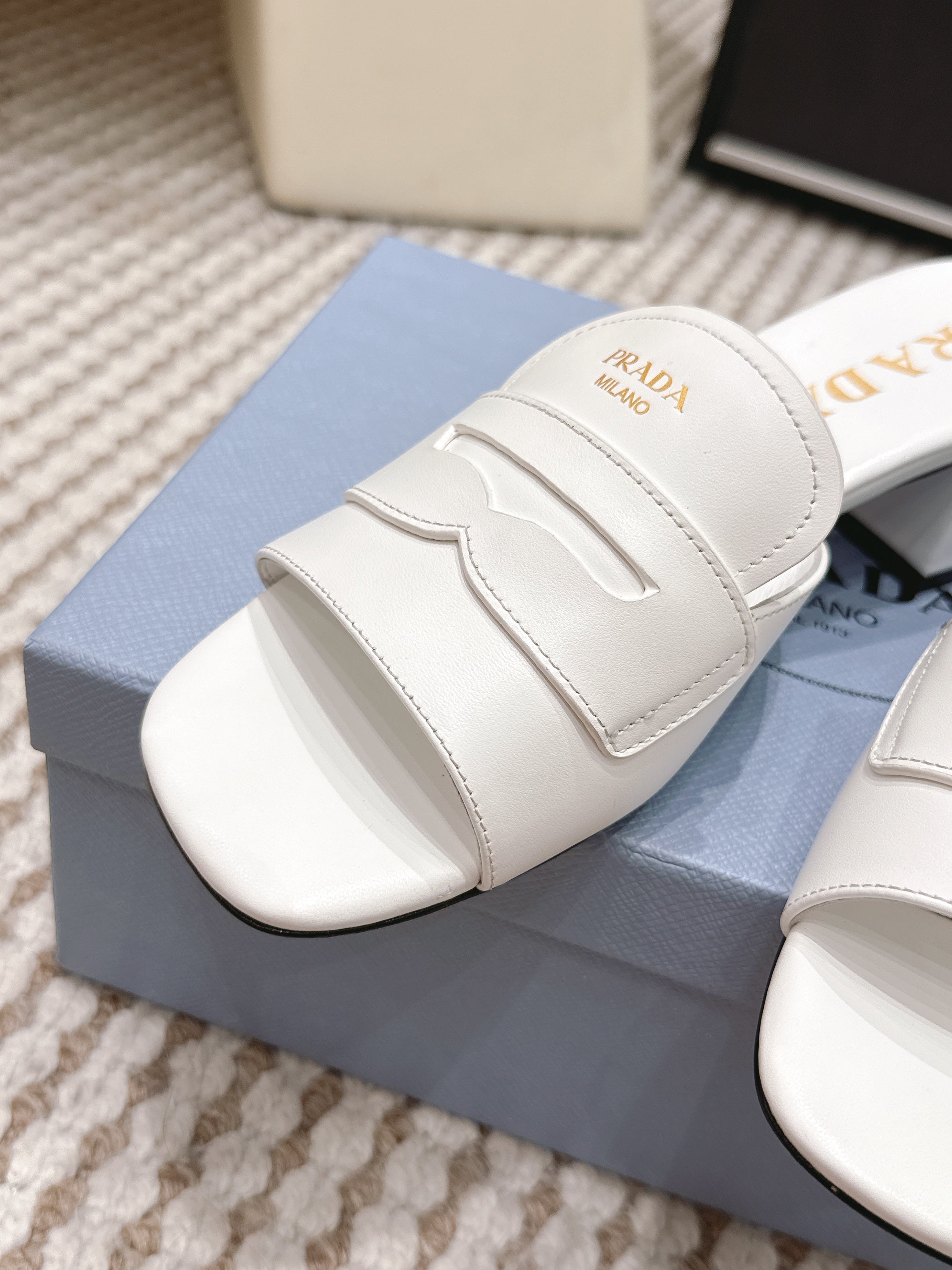 PRA 2026S High Heel Slippers 55 White Leather 658336
