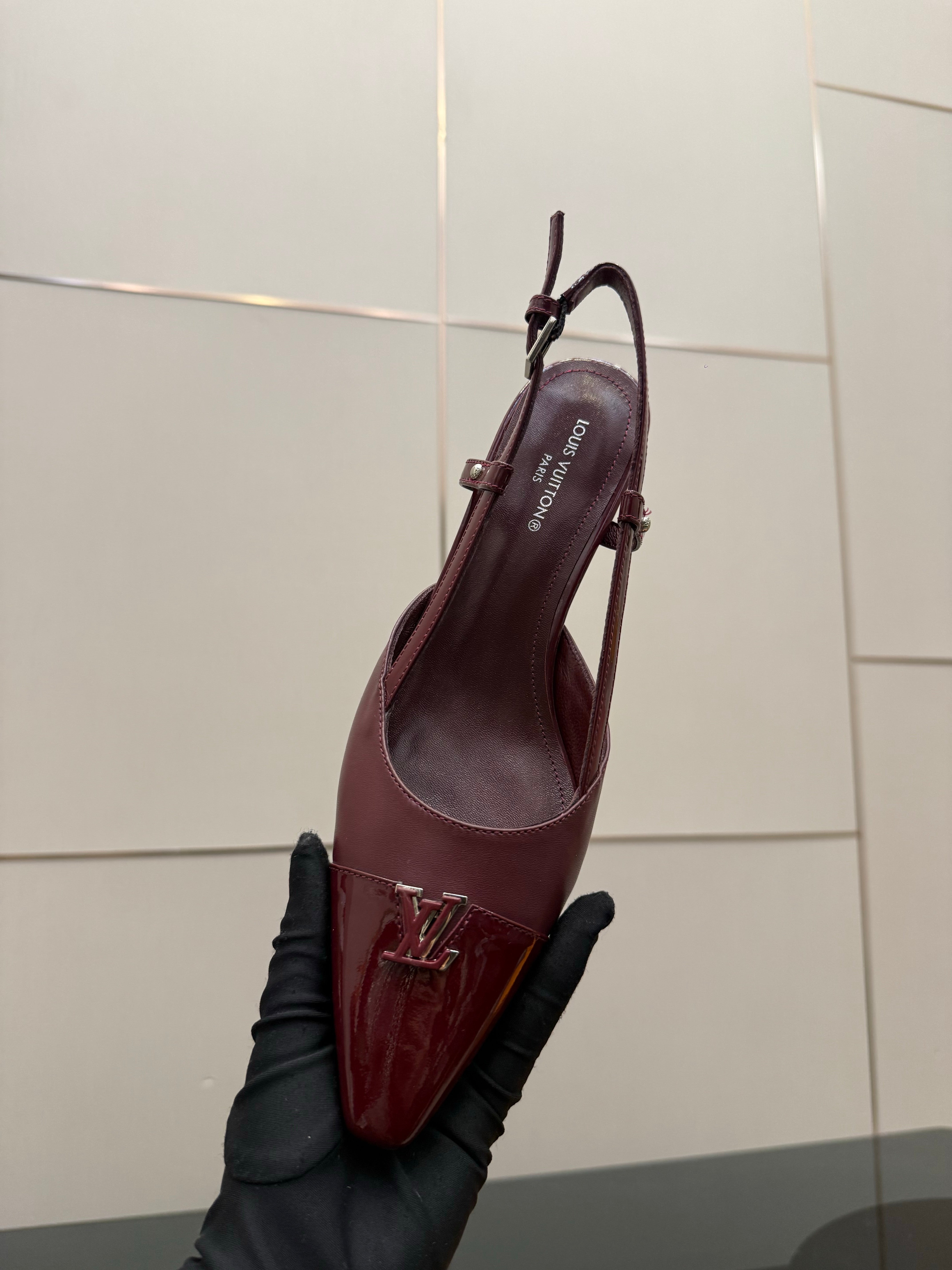 LV 26ss Slingback 55 Burgundy  Patent Leather 629635