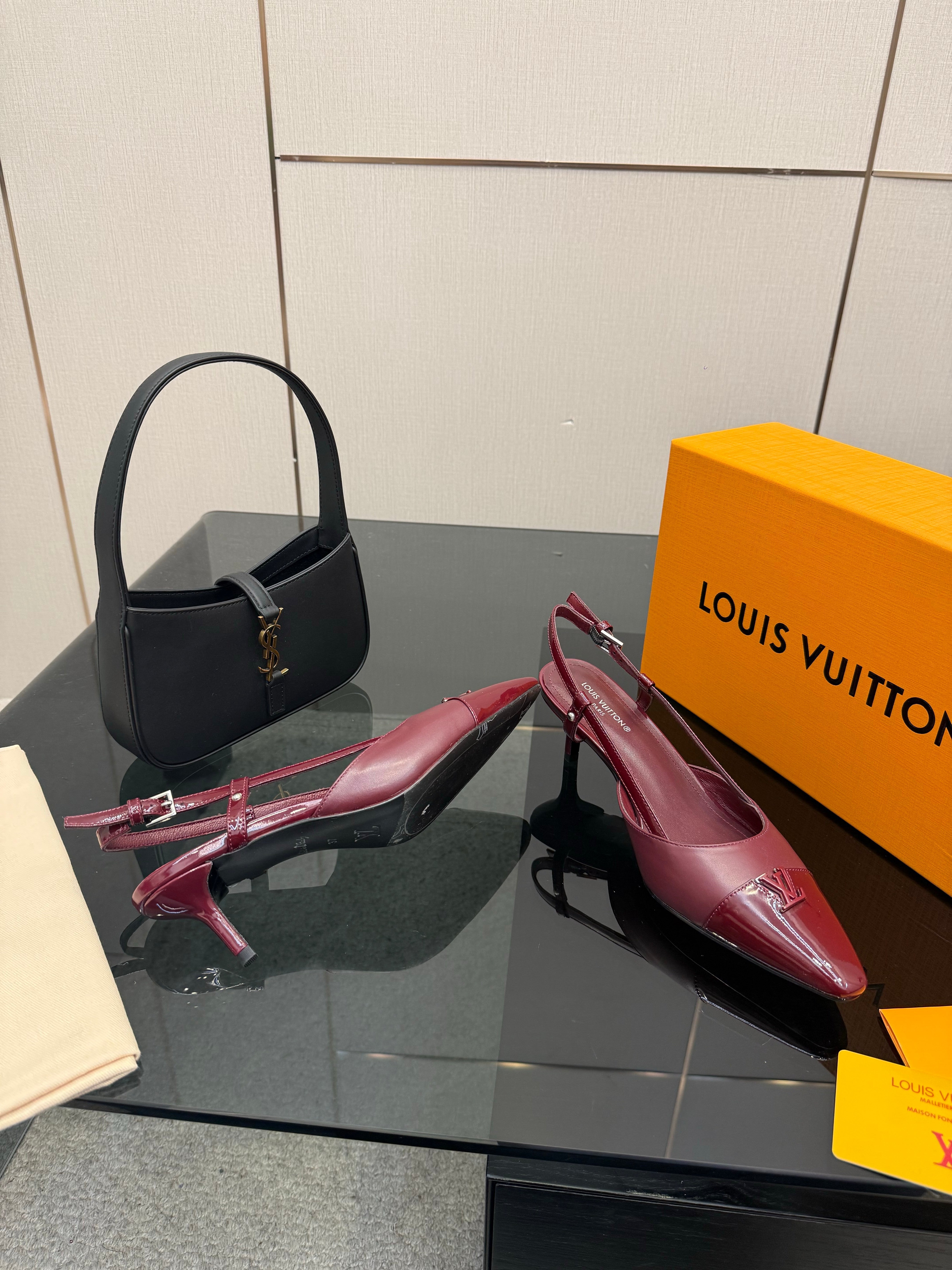 LV 26ss Slingback 55 Burgundy  Patent Leather 629635