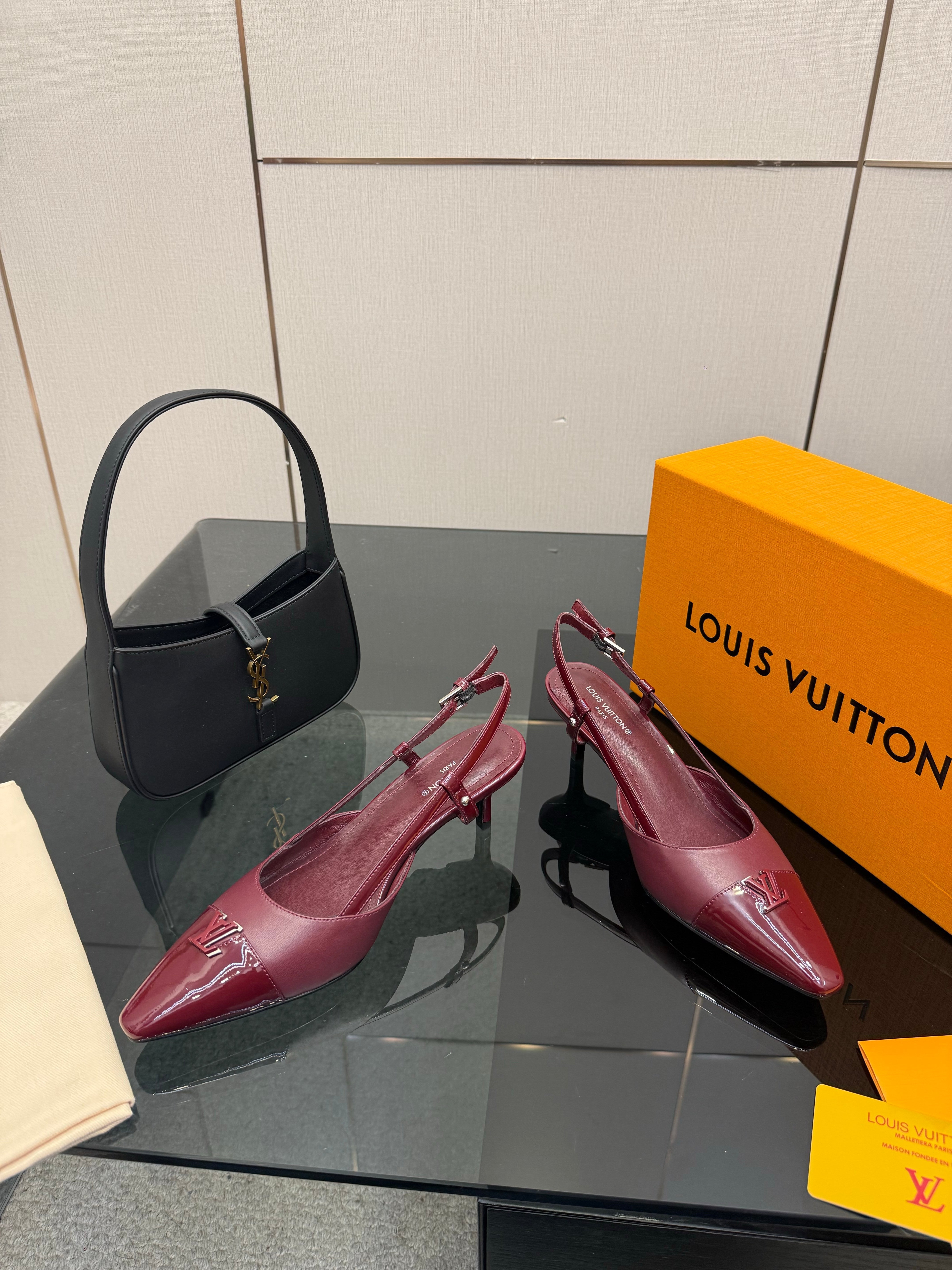 LV 26ss Slingback 55 Burgundy  Patent Leather 629635
