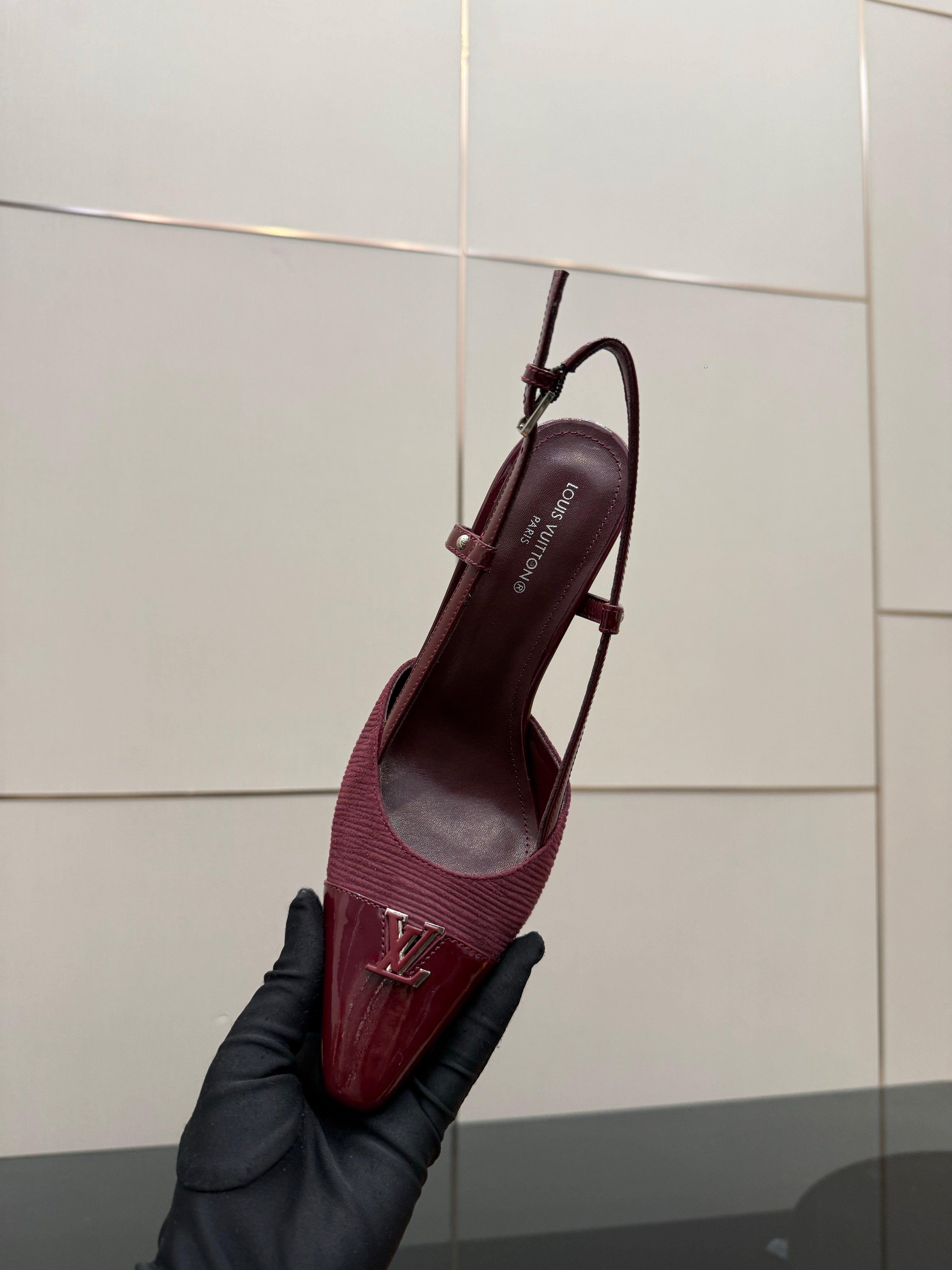 LV 26ss Slingback 90 Burgundy Calfskin Suede 629643