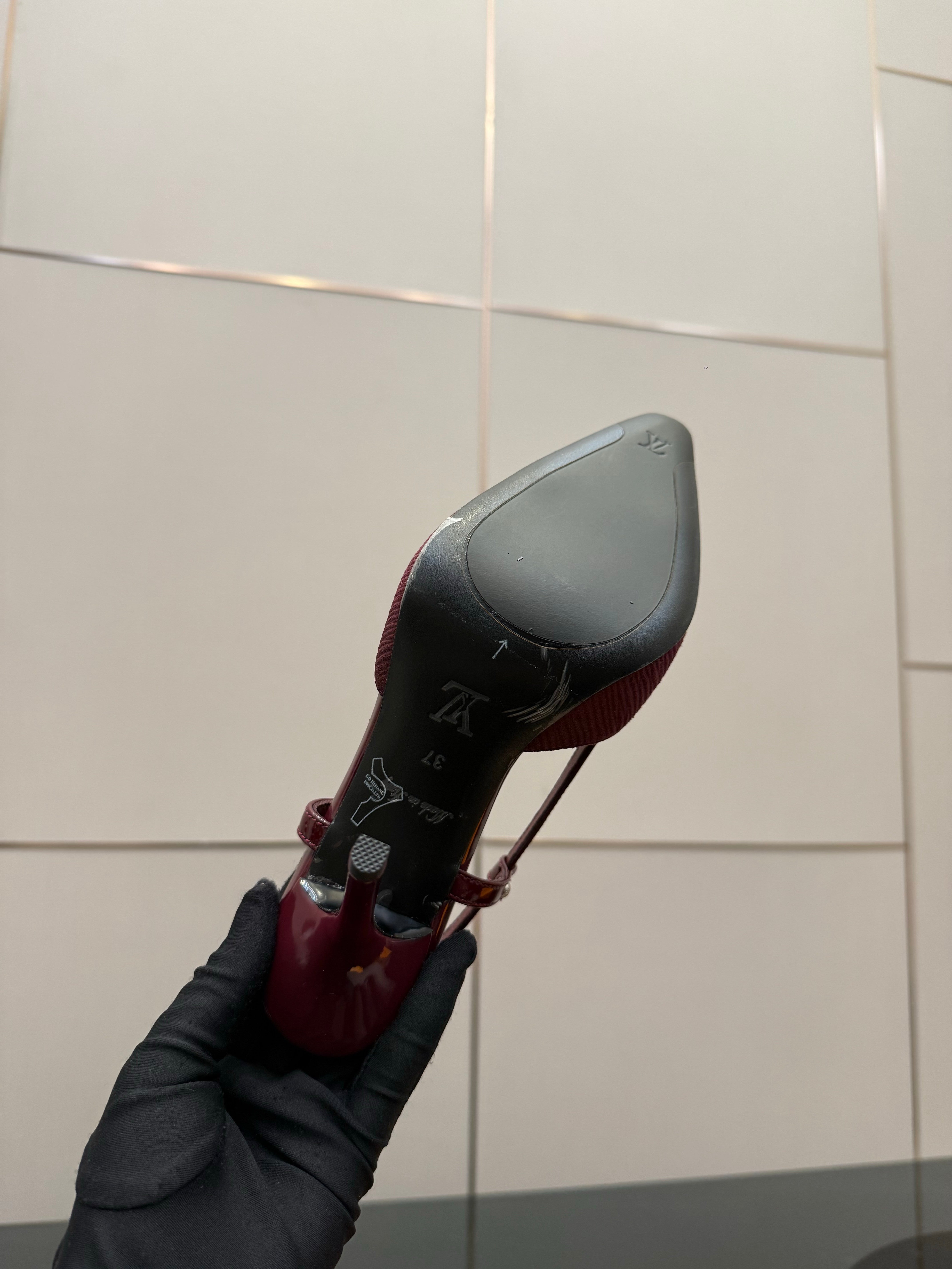 LV 26ss Slingback 90 Burgundy Calfskin Suede 629643