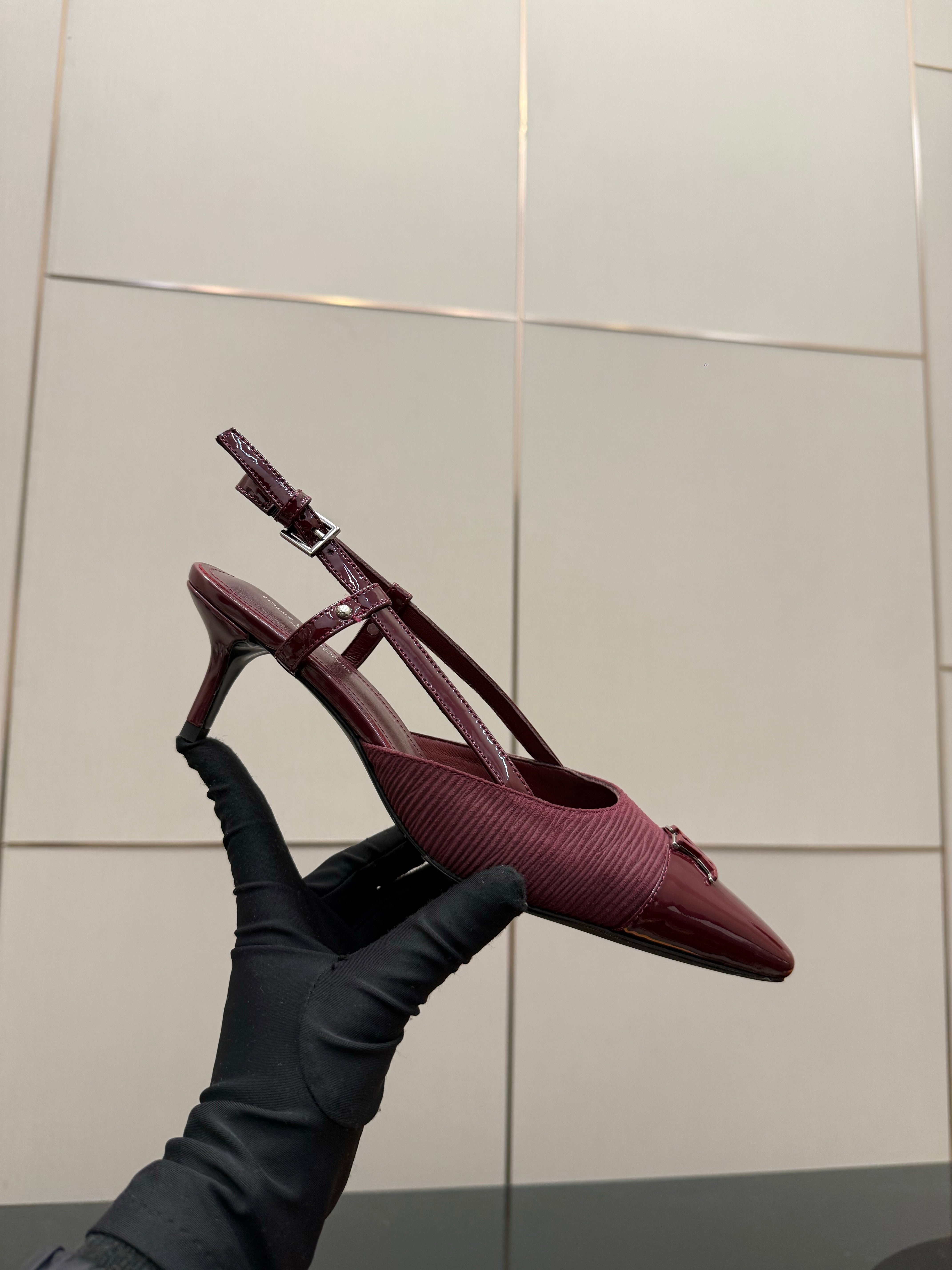 LV 26ss Slingback 55 Burgundy Calfskin Suede 629644