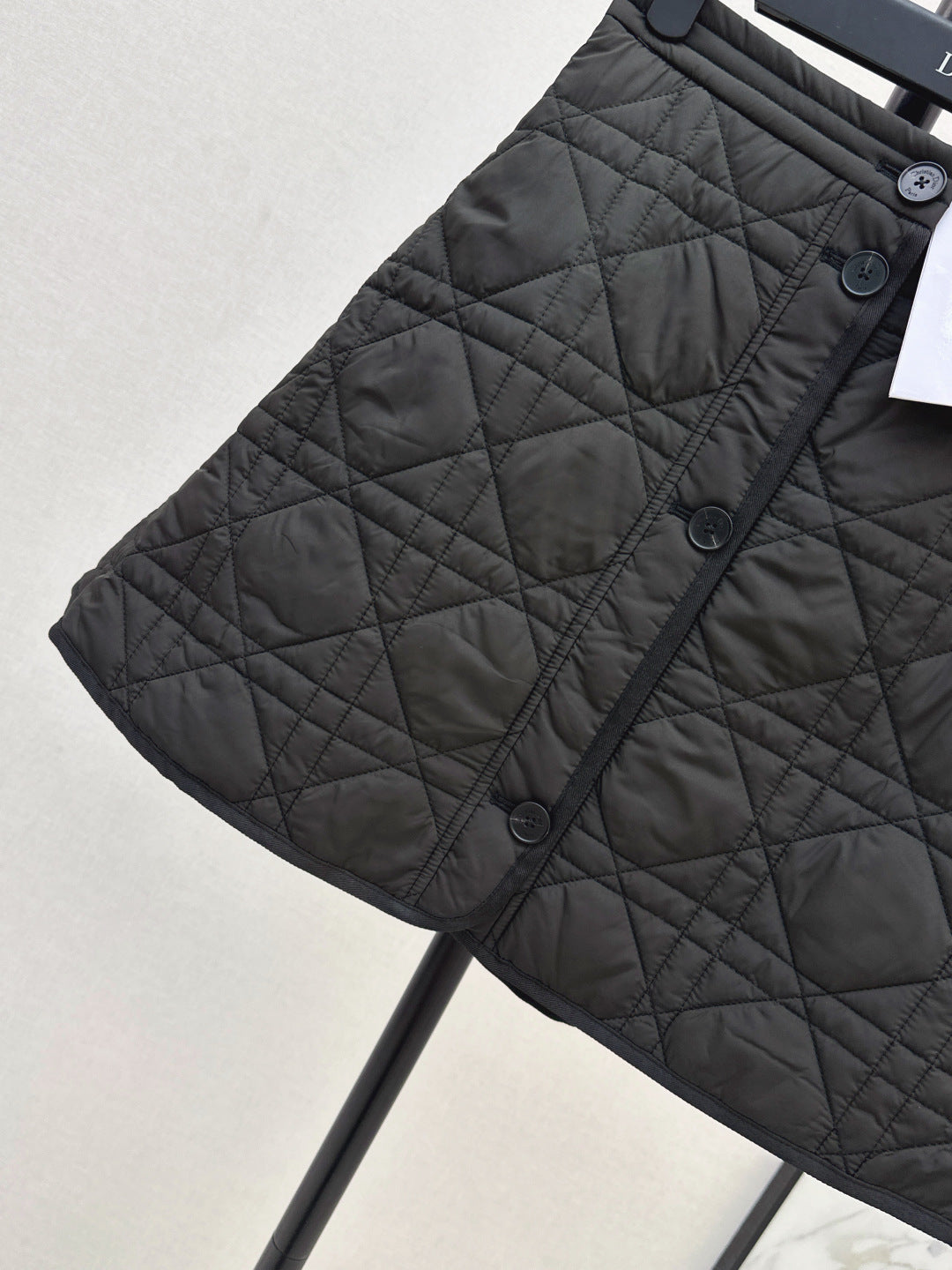 CD 25 Plaid Quilted Lapel Set Black Cotton