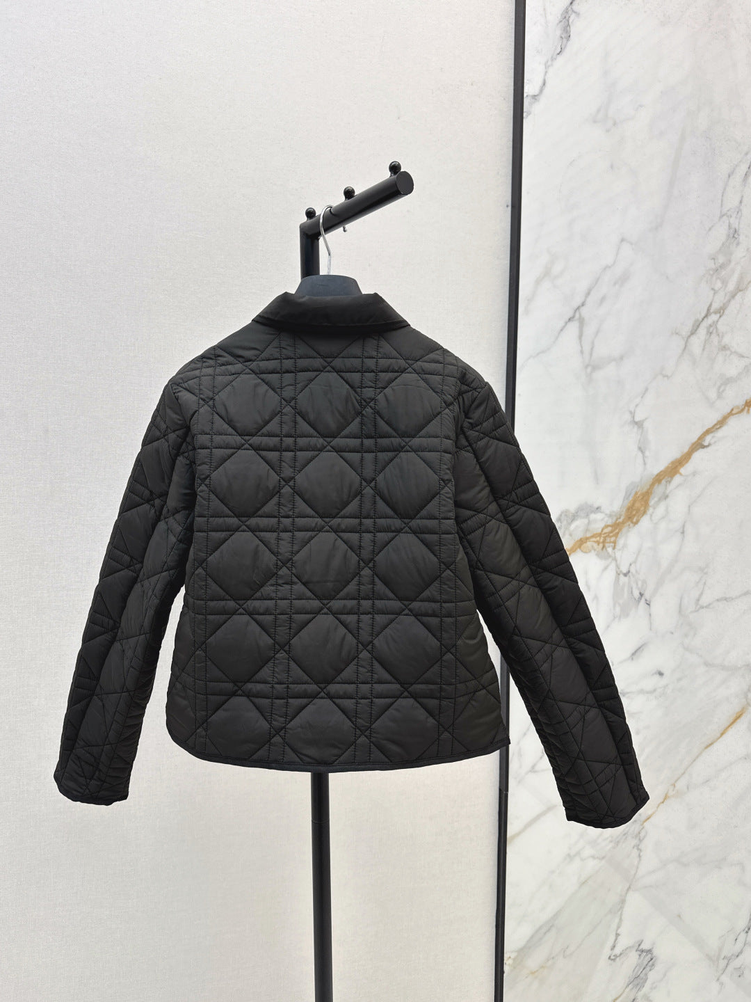 CD 25 Plaid Quilted Lapel Set Black Cotton