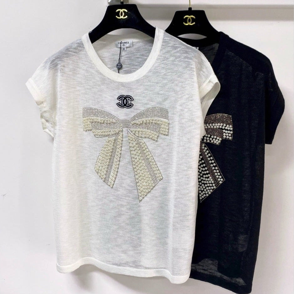 Chanel 2026 Short-Sleeve Shirt Bow Graphic Acrylic 375054