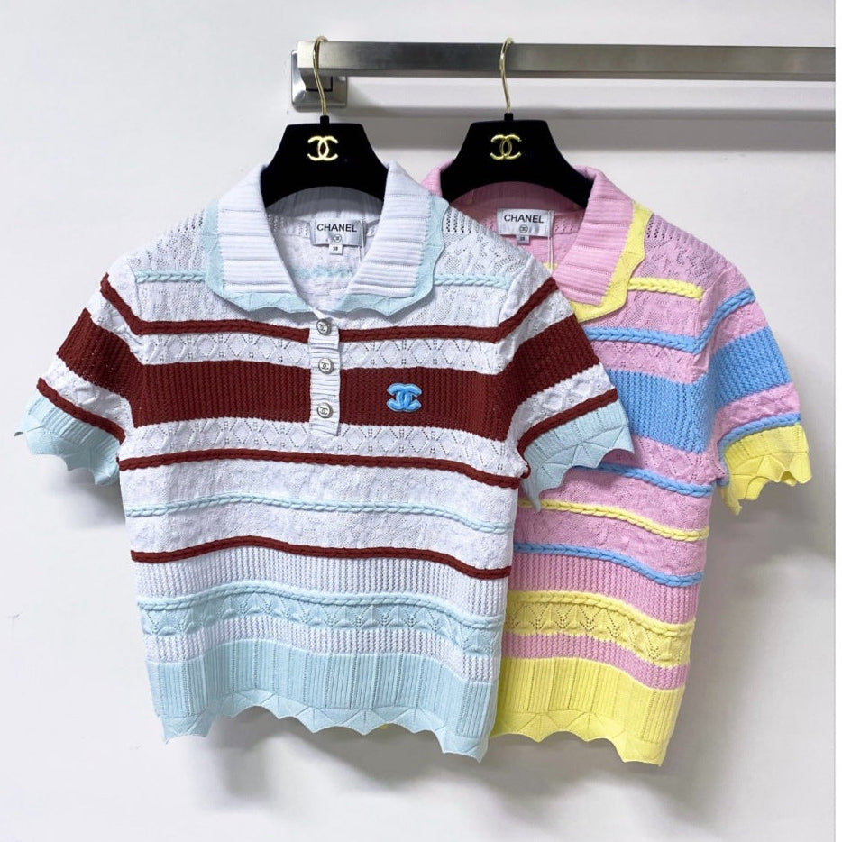 Chanel 2026 Strips Short-Sleeved Shirt Polo Tencel 380258