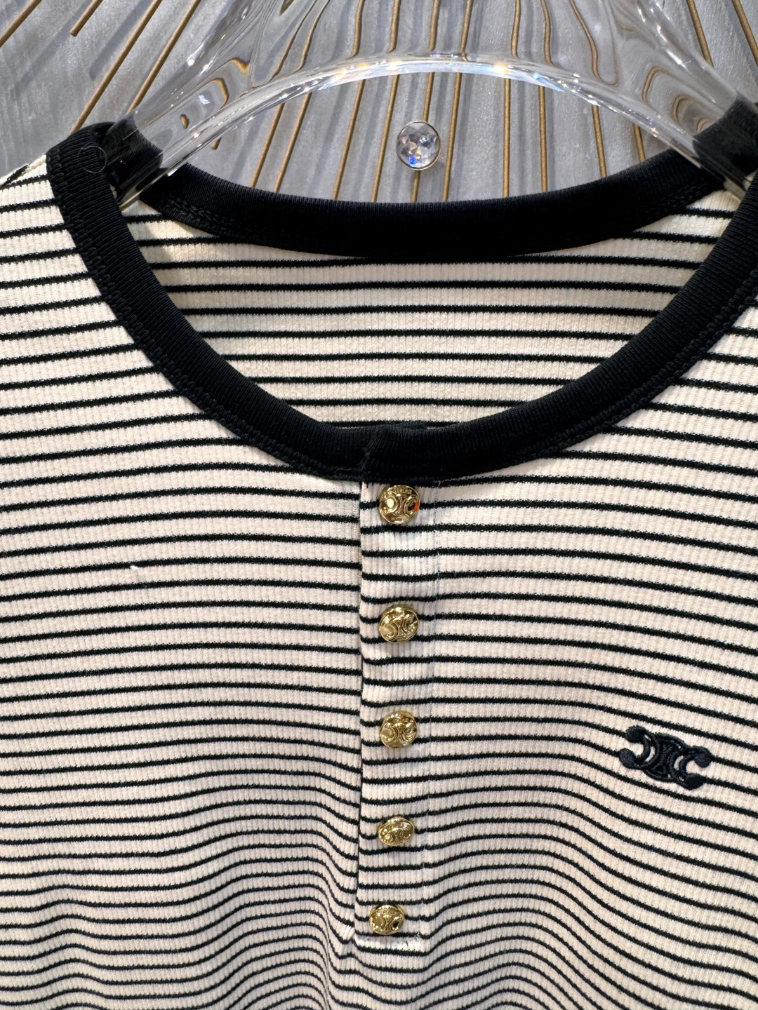 Celine 25  Striped Knitted Long-sleeved T-shirt White Black Cotton