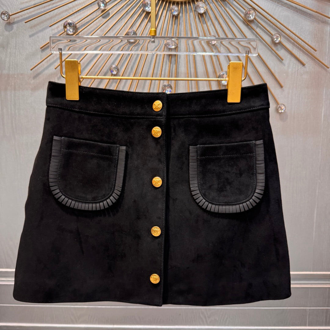 Celine 25 Skirt Black Gold Velvet