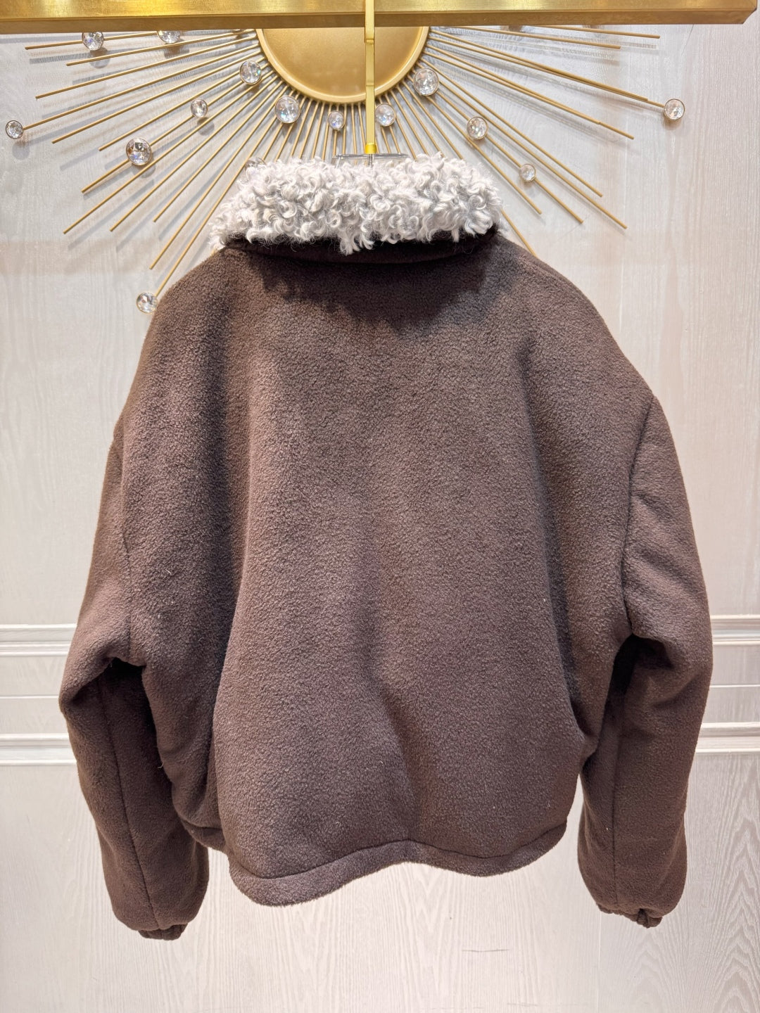 Miu Miu 25 Polar Fleece Down Jacket Chocolate Brown Polyester Wool 90880890