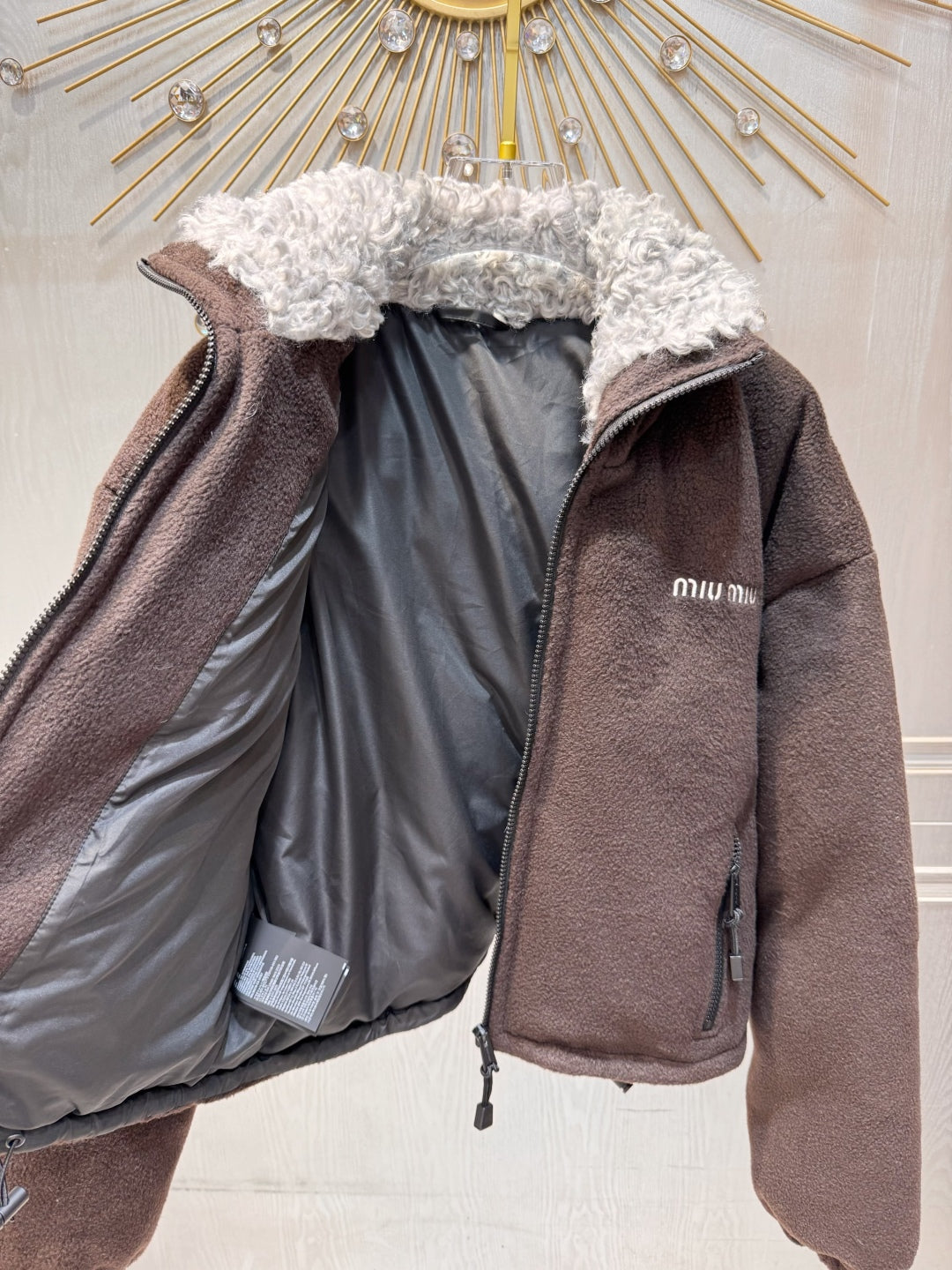Miu Miu 25 Polar Fleece Down Jacket Chocolate Brown Polyester Wool 90880890