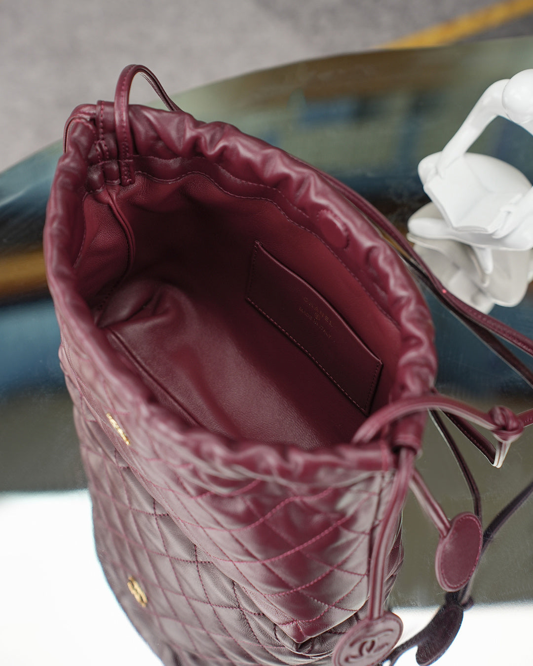 Chanel 26 Drawstring Bag Burgundy Lambskin