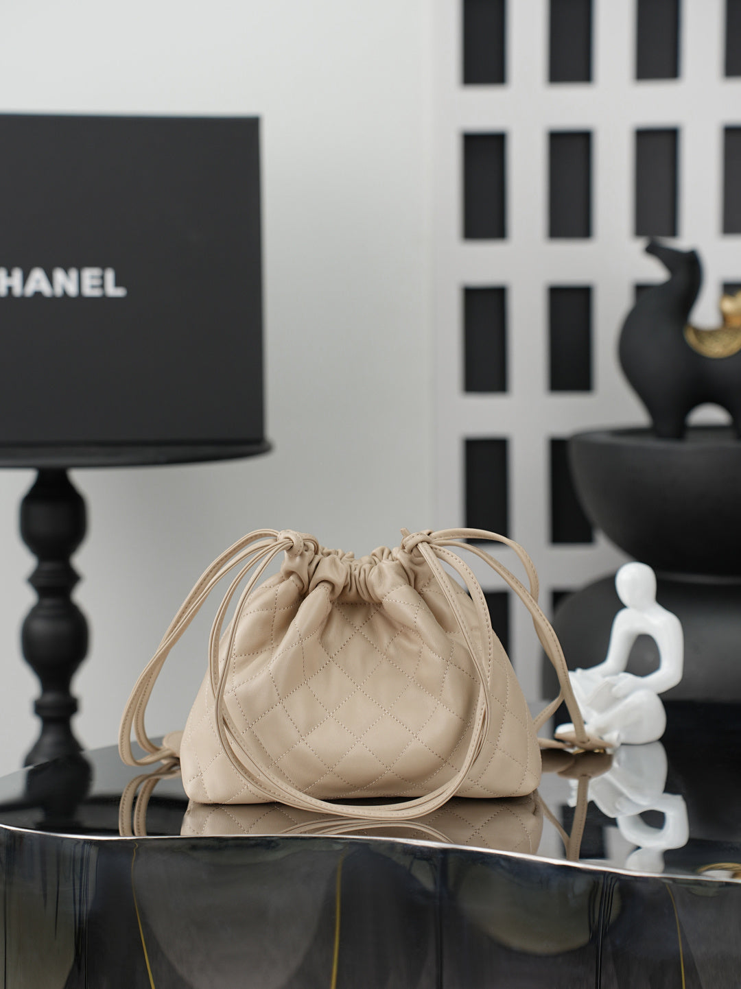 Chanel 26 Drawstring Bag Light Apricot Lambskin