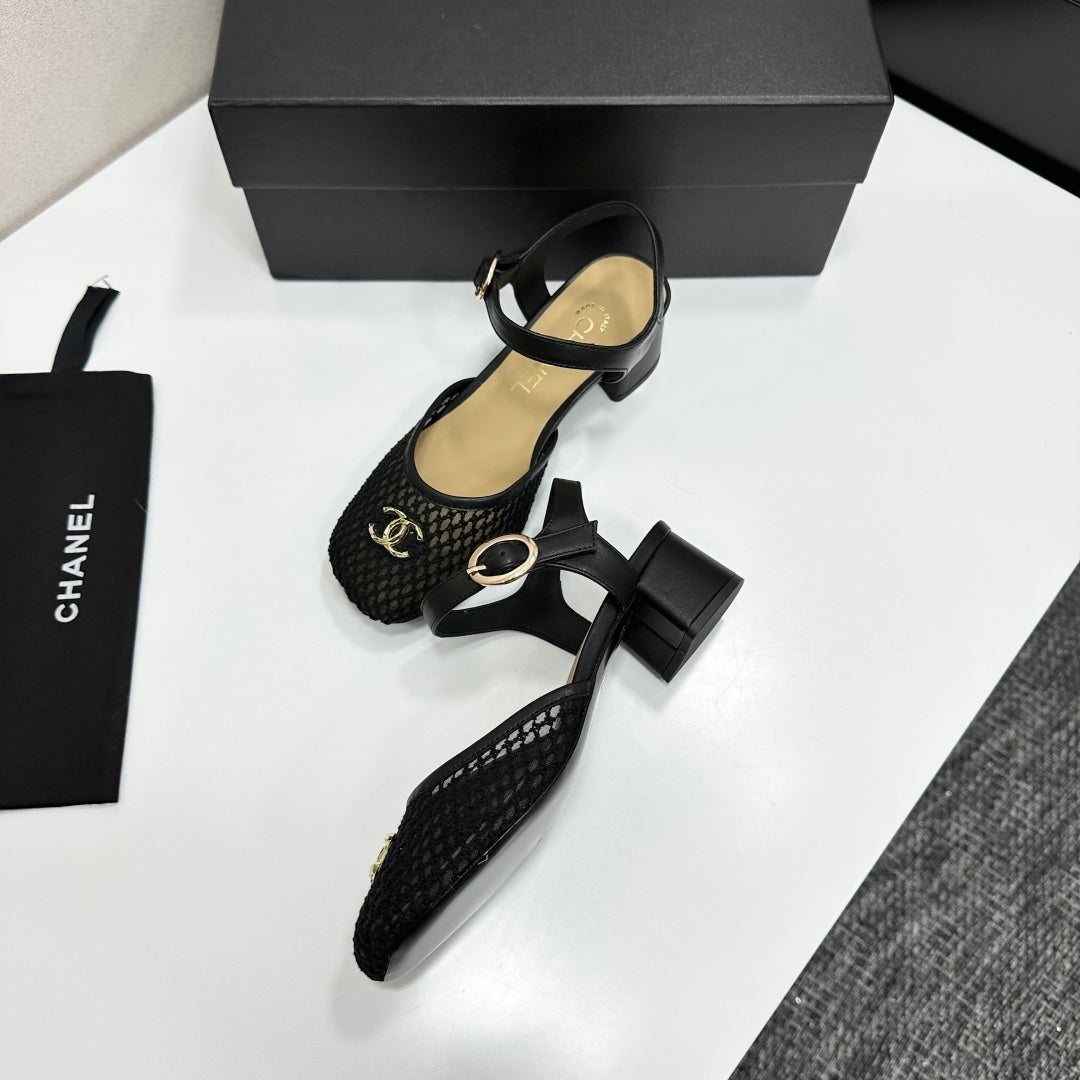 CC 2026 Mary Jane Sandals 45 Black Satin Cowhide 668118