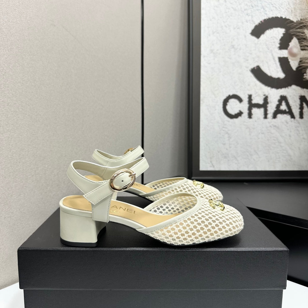 CC 2026 Mary Jane Sandals 45 White Satin Cowhide 668119