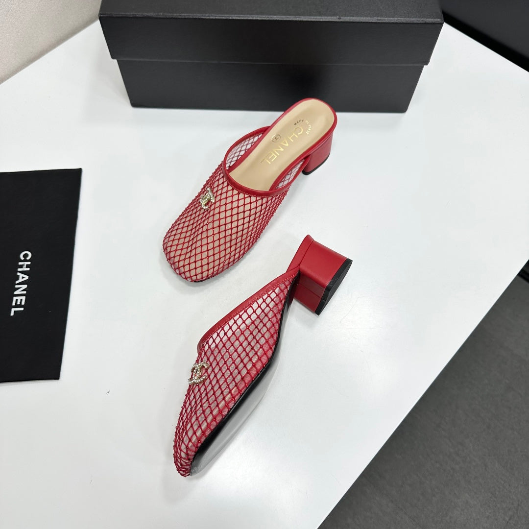 Chanel 2026 Gold Logo Flat Mules Leather Sheepskin 823046