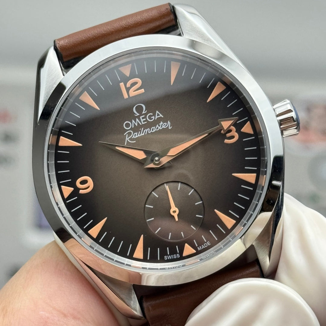 Omega Seamaster Railmaster 38mm Brown Dial Brown Leather Strap
