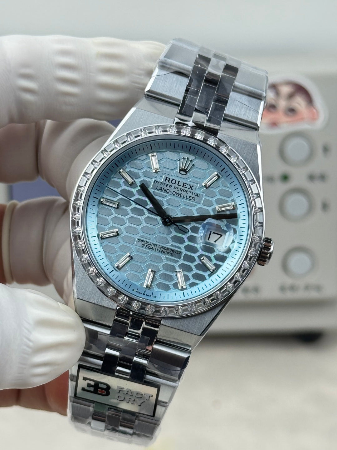 Rolex Land-Dweller Ice Blue Dial Diamond Bezel