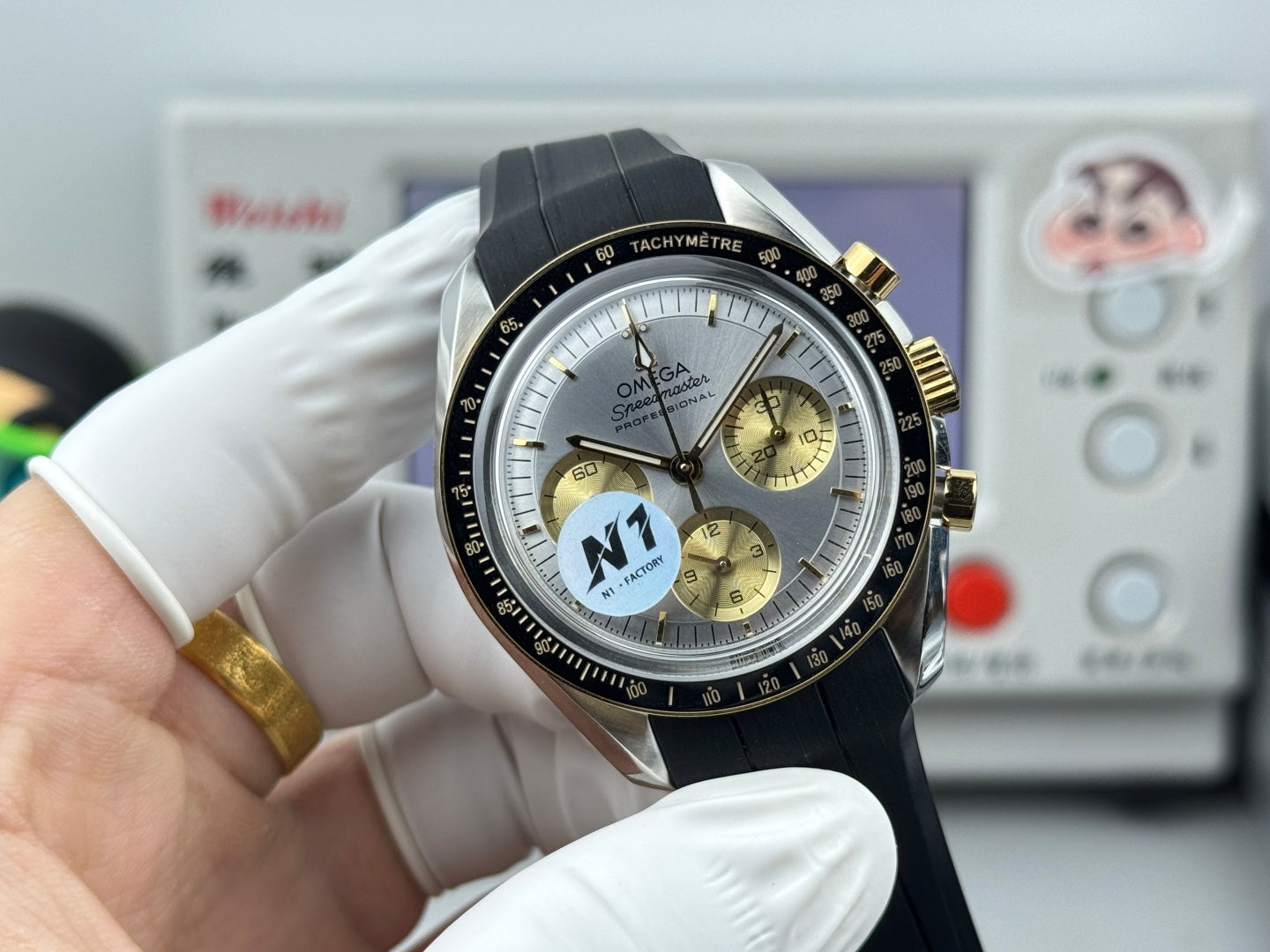 Omega Speedmaster Moonwatch Professional 42mm Silver Gold Dial Black Rubber