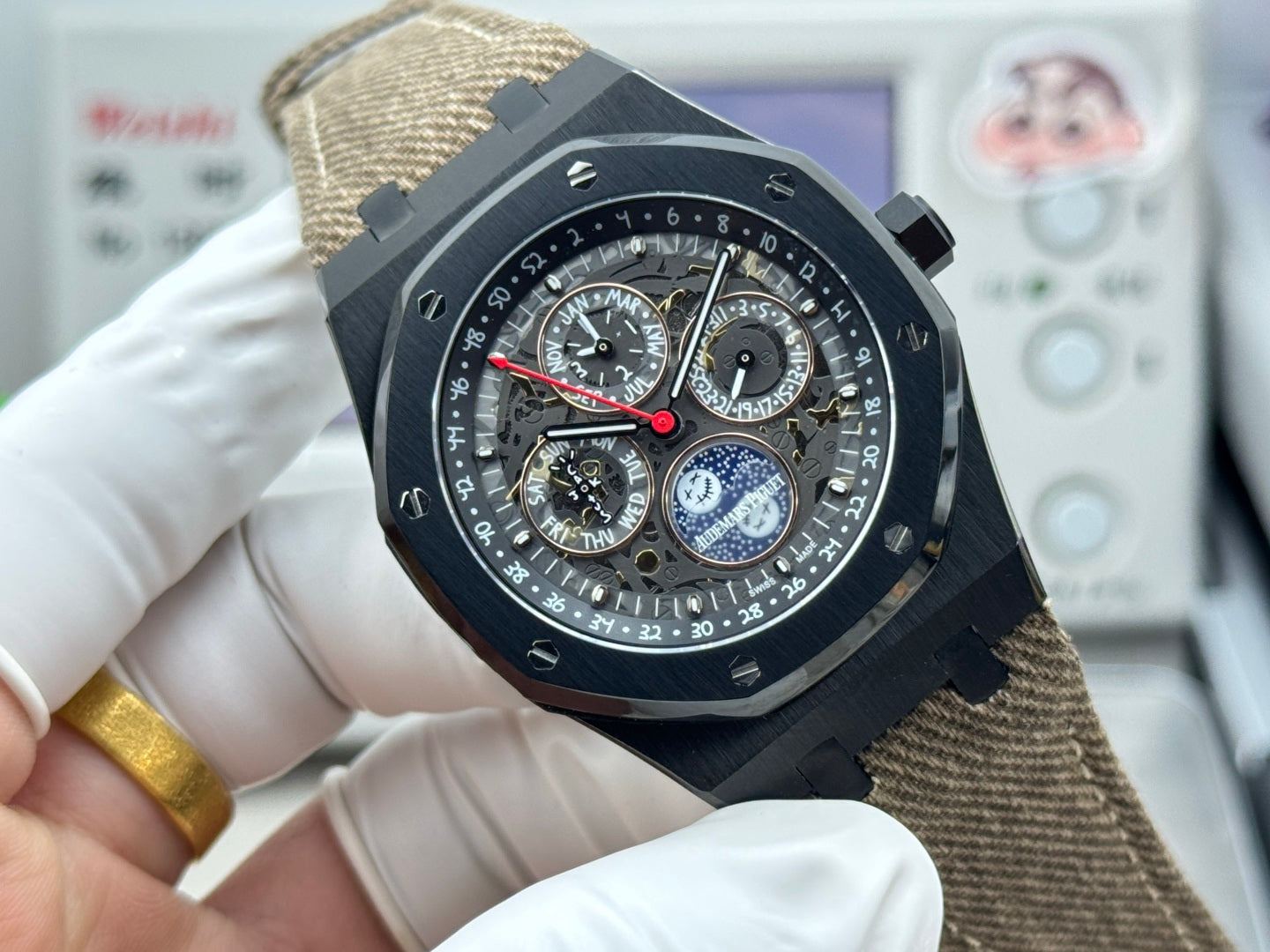 Audemars Piguet Royal Oak Perpetual Calendar 41mm Black Ceramic Brown Textile Strap